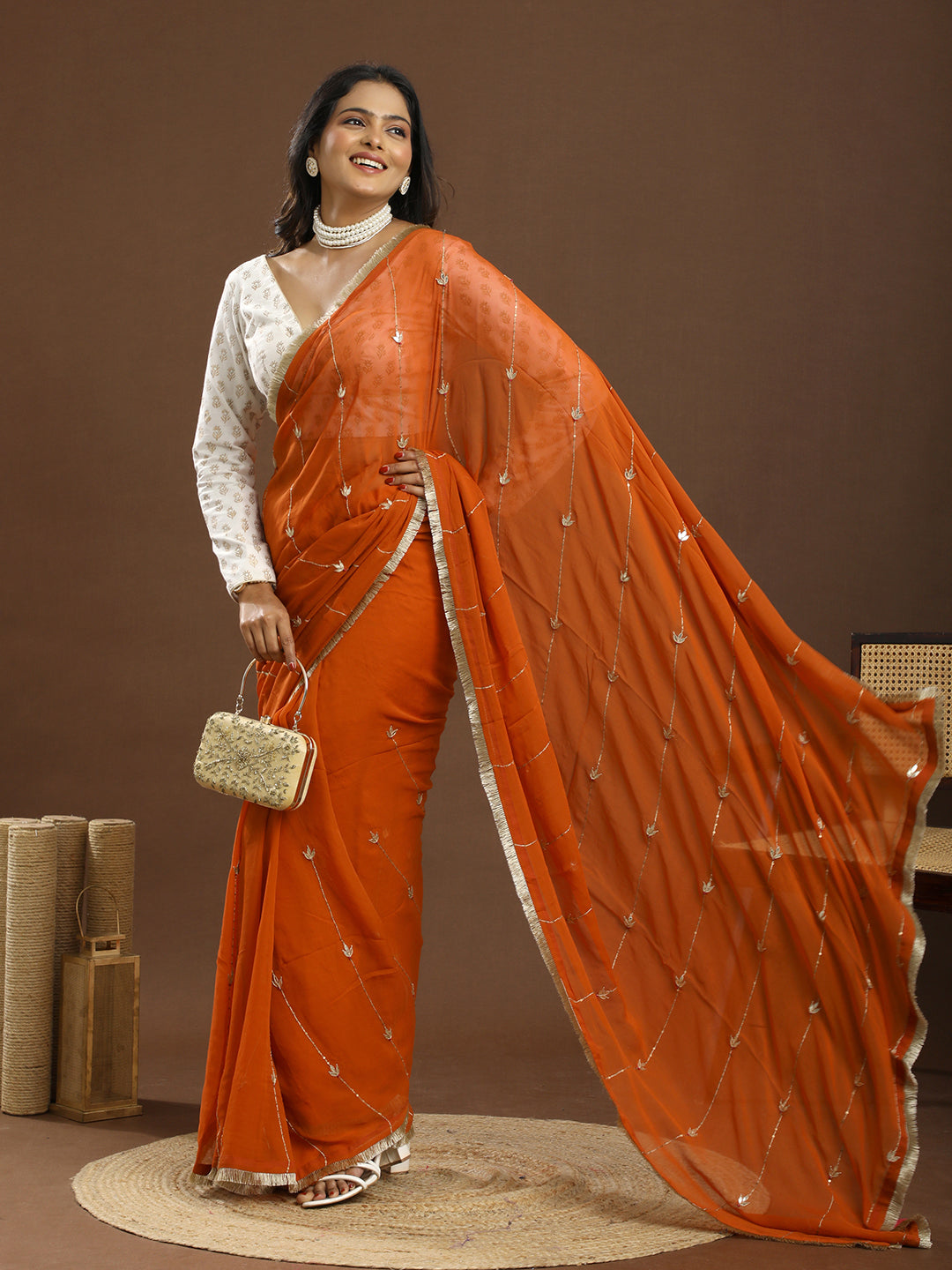 Swarnika Orange Gota Patti Saree