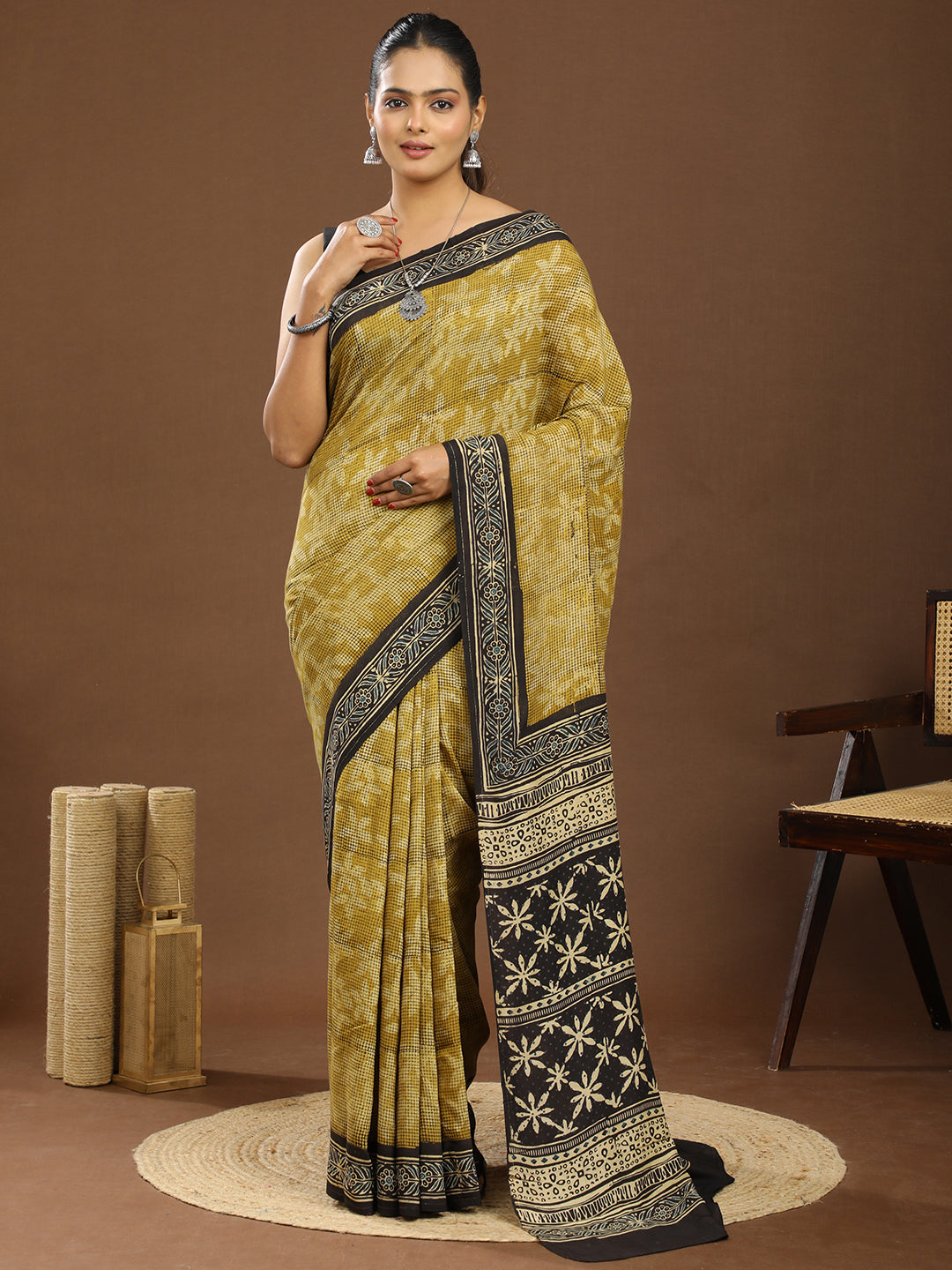 Karmakari Multicolored Ajrakh Saree