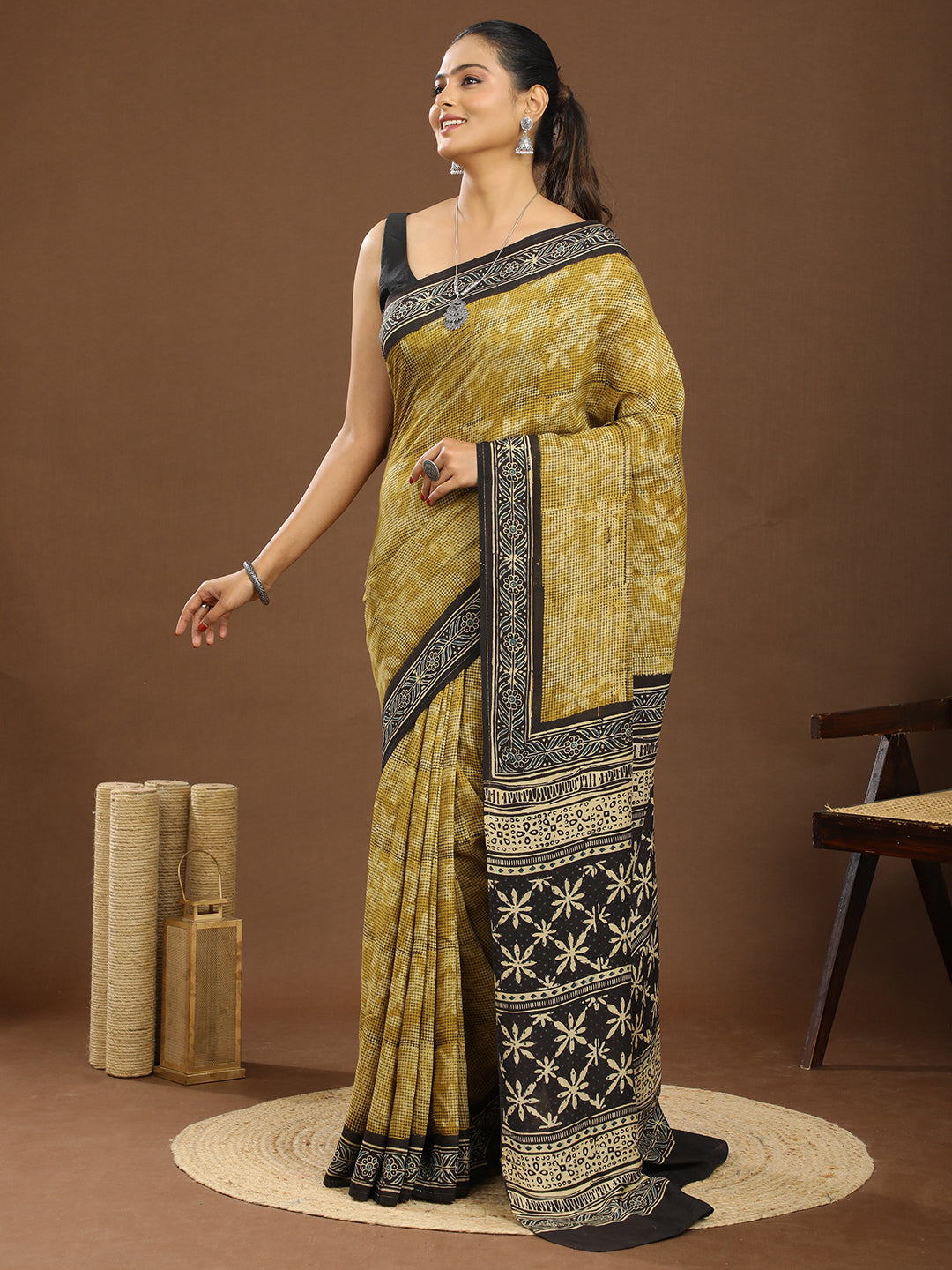 Karmakari Multicolored Ajrakh Saree