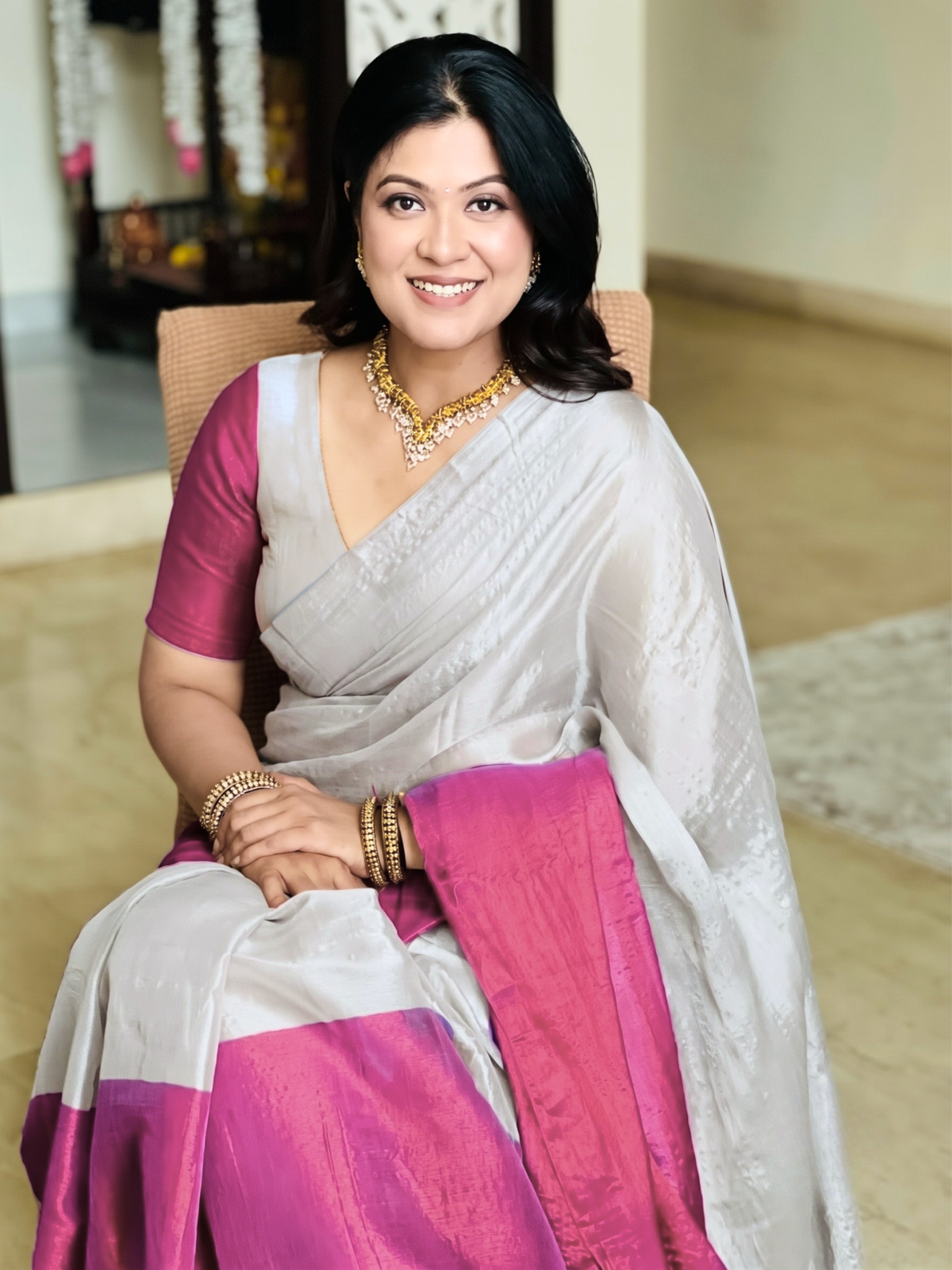 Ujjayini Pink Bengal Handloom Saree