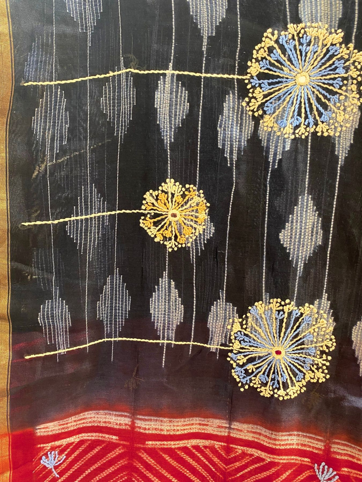 Singhaparni Charcoal Shibori with Embroidery Saree