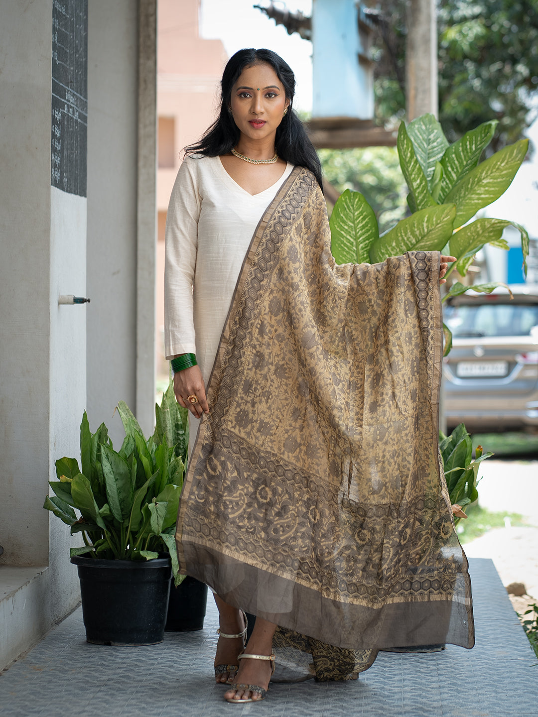 Neerja Brown Ajrakh Dupatta