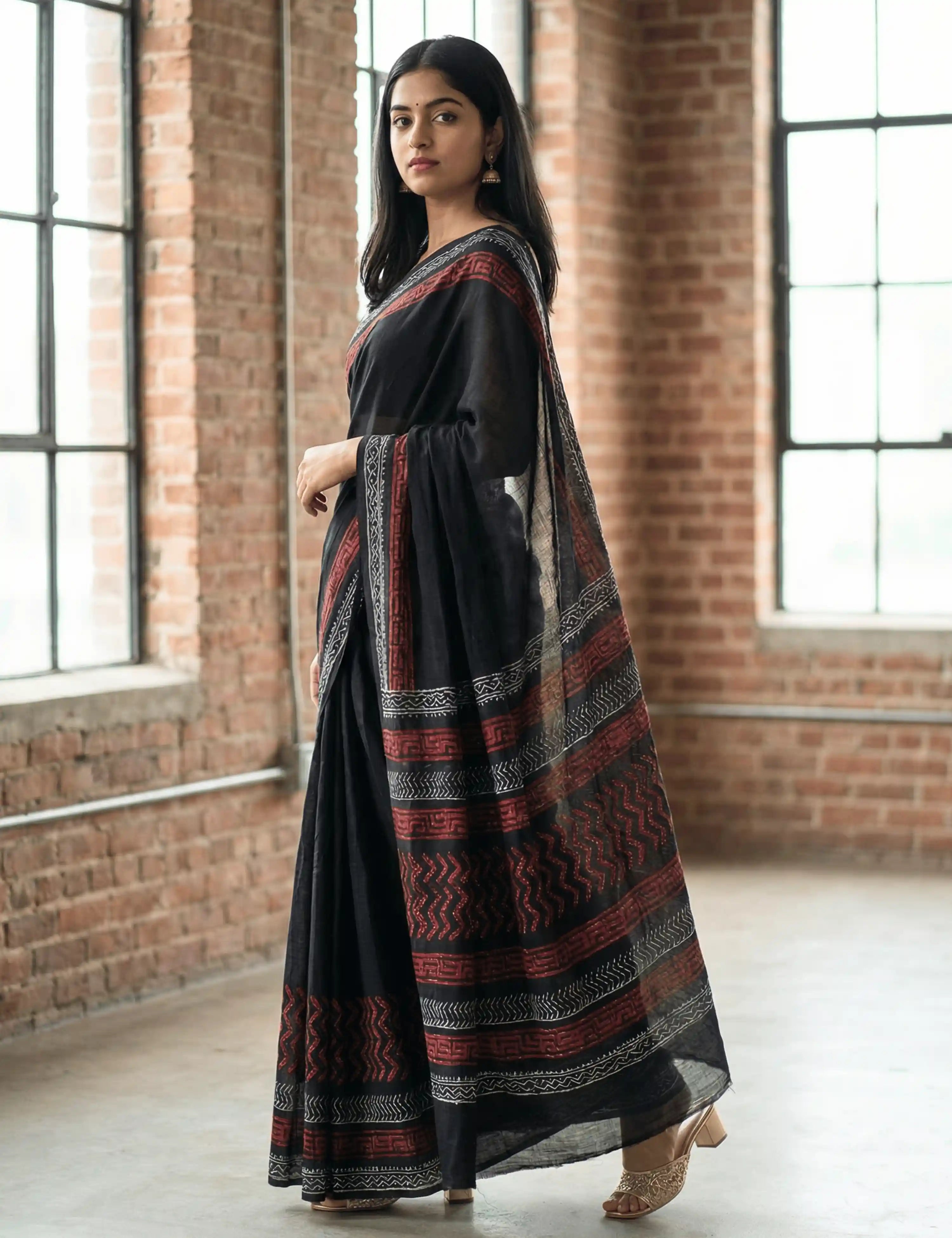 Indus Black Bagru Saree