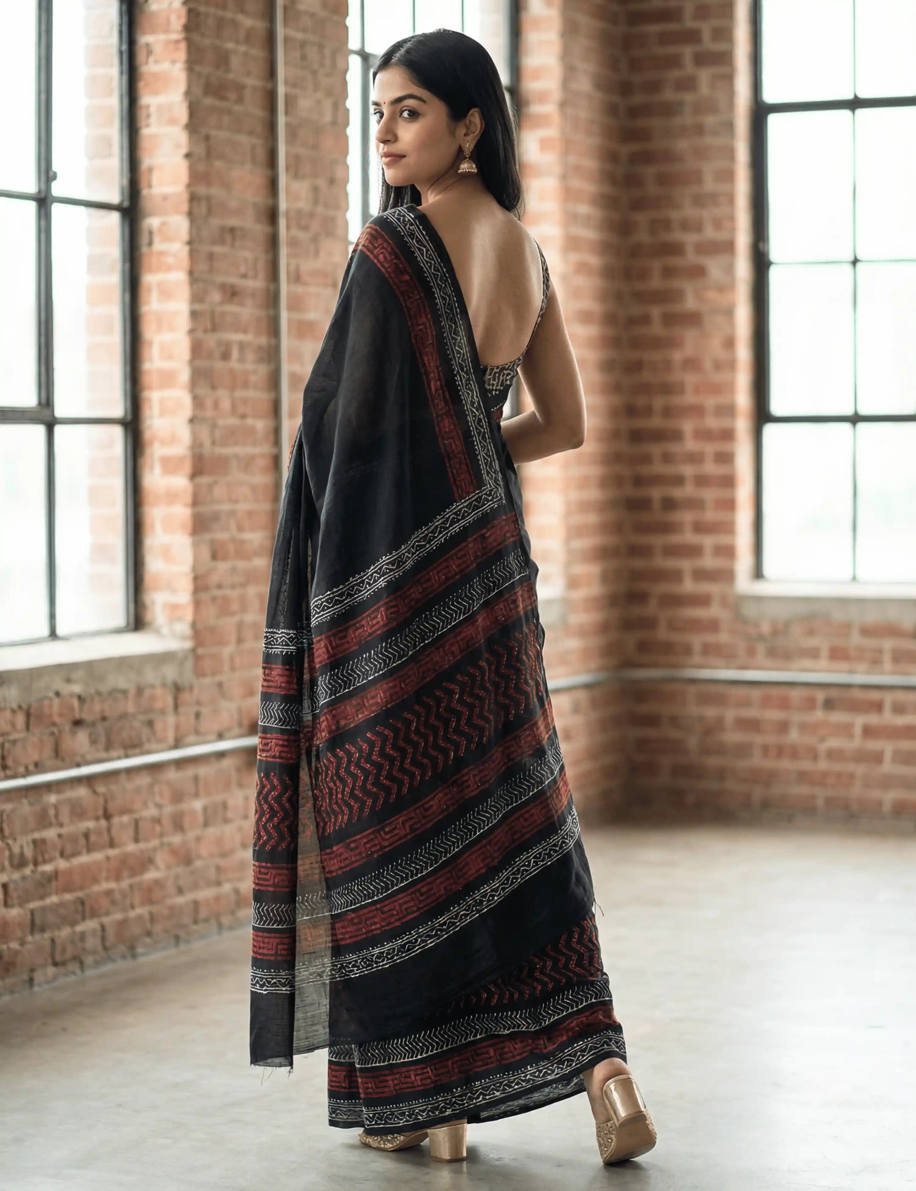 Indus Black Bagru Saree