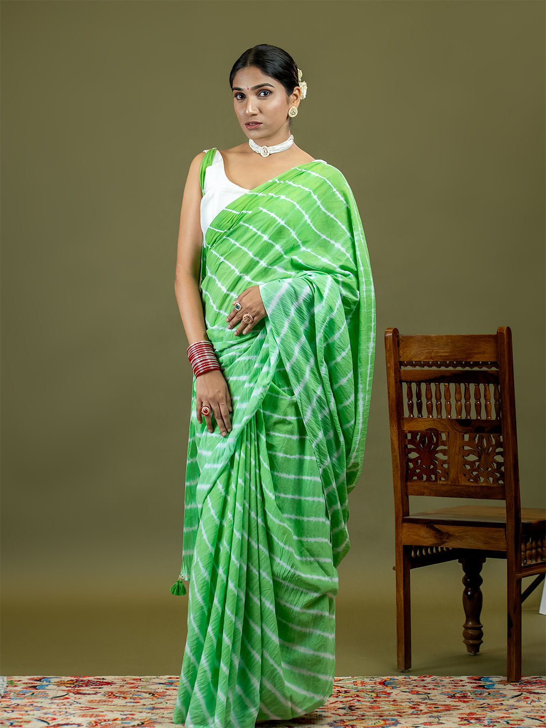 Leher Limegreen Shibori Saree