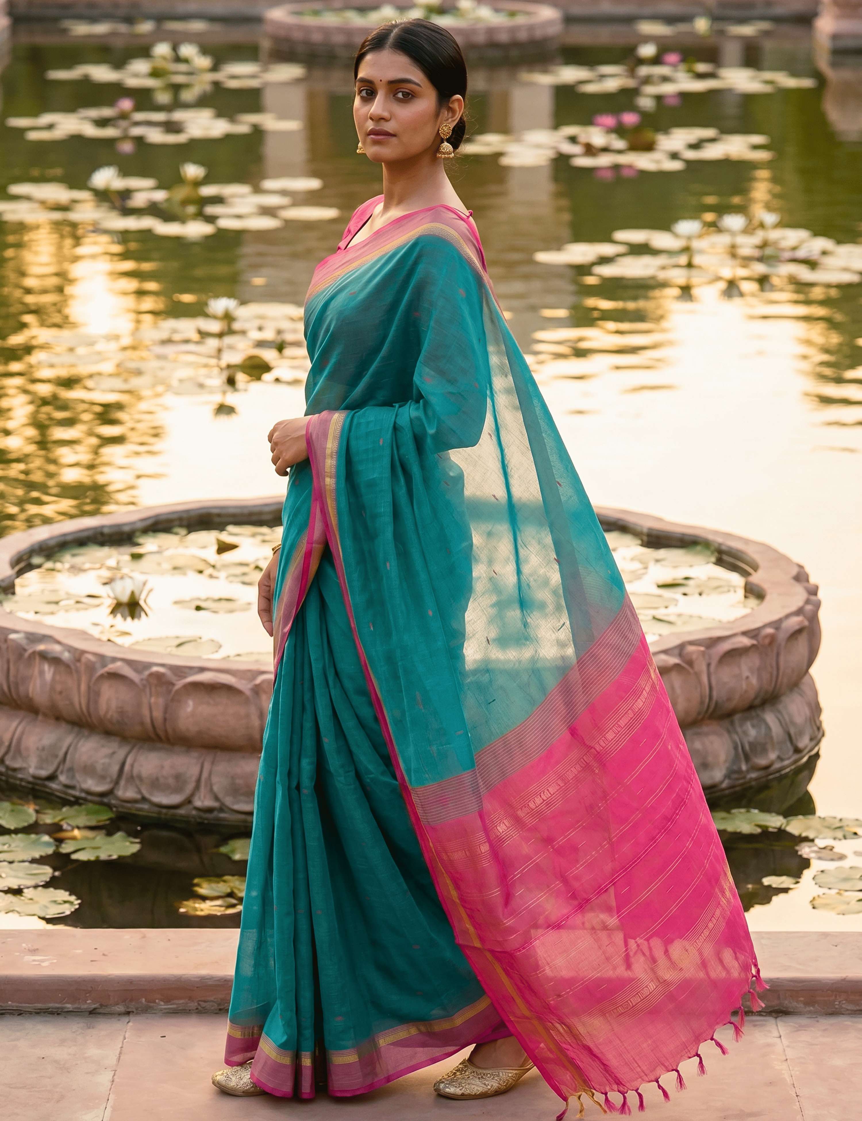 Vara Turquoise Negamam Cotton Saree