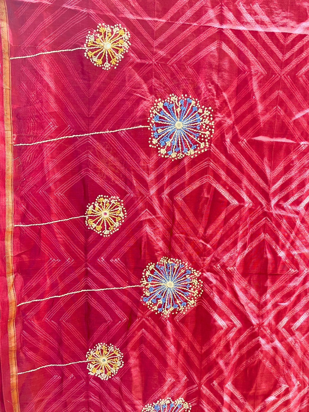 Singhaparni Crimson Shibori with Embroidery Saree