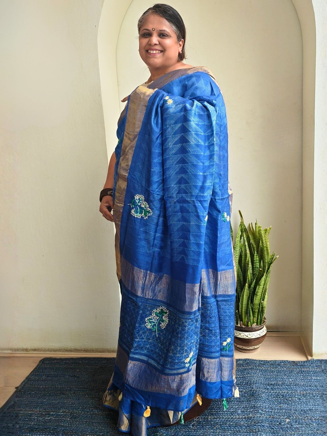 Singhaparni Blue Shibori with Embroidery Saree