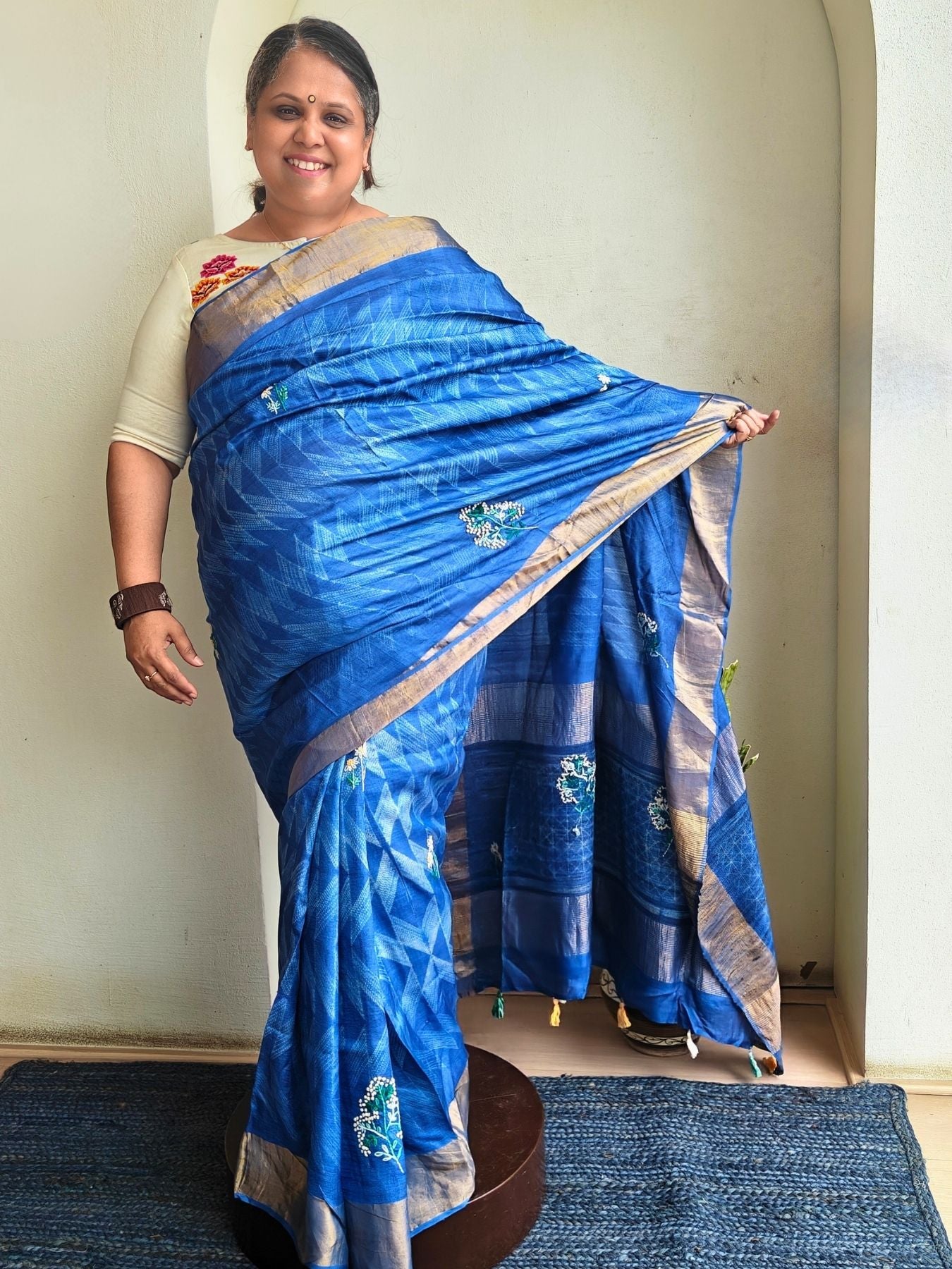 Singhaparni Blue Shibori with Embroidery Saree