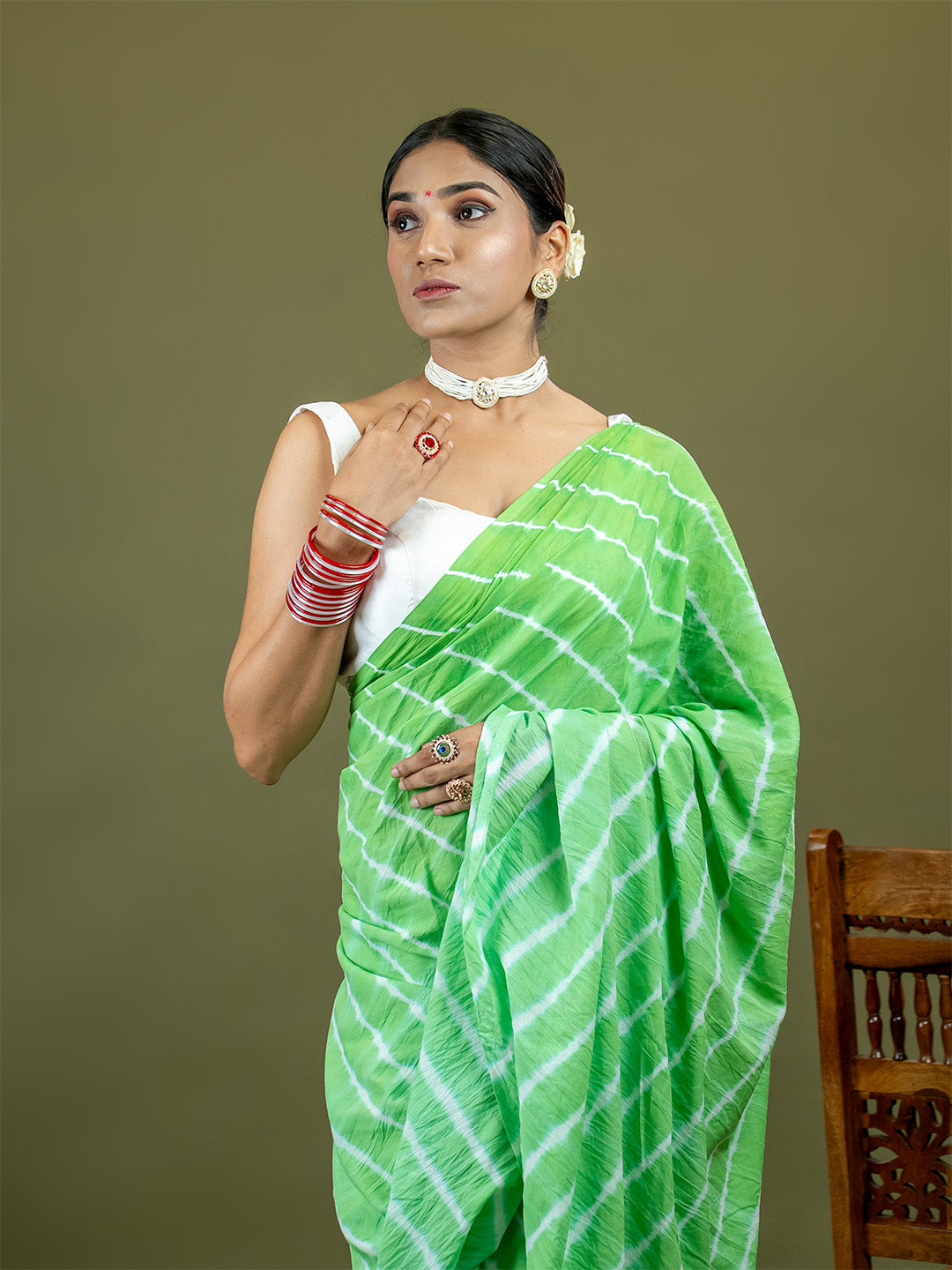 Leher Limegreen Shibori Saree