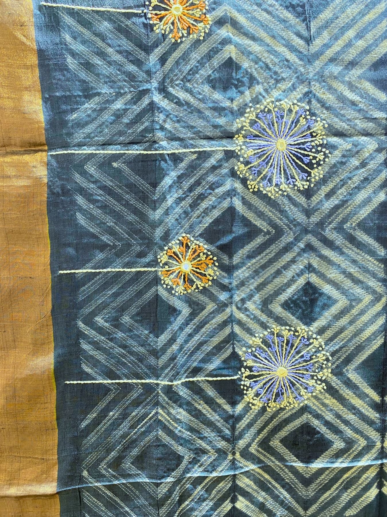 Singhaparni Grey Shibori with Embroidery Saree
