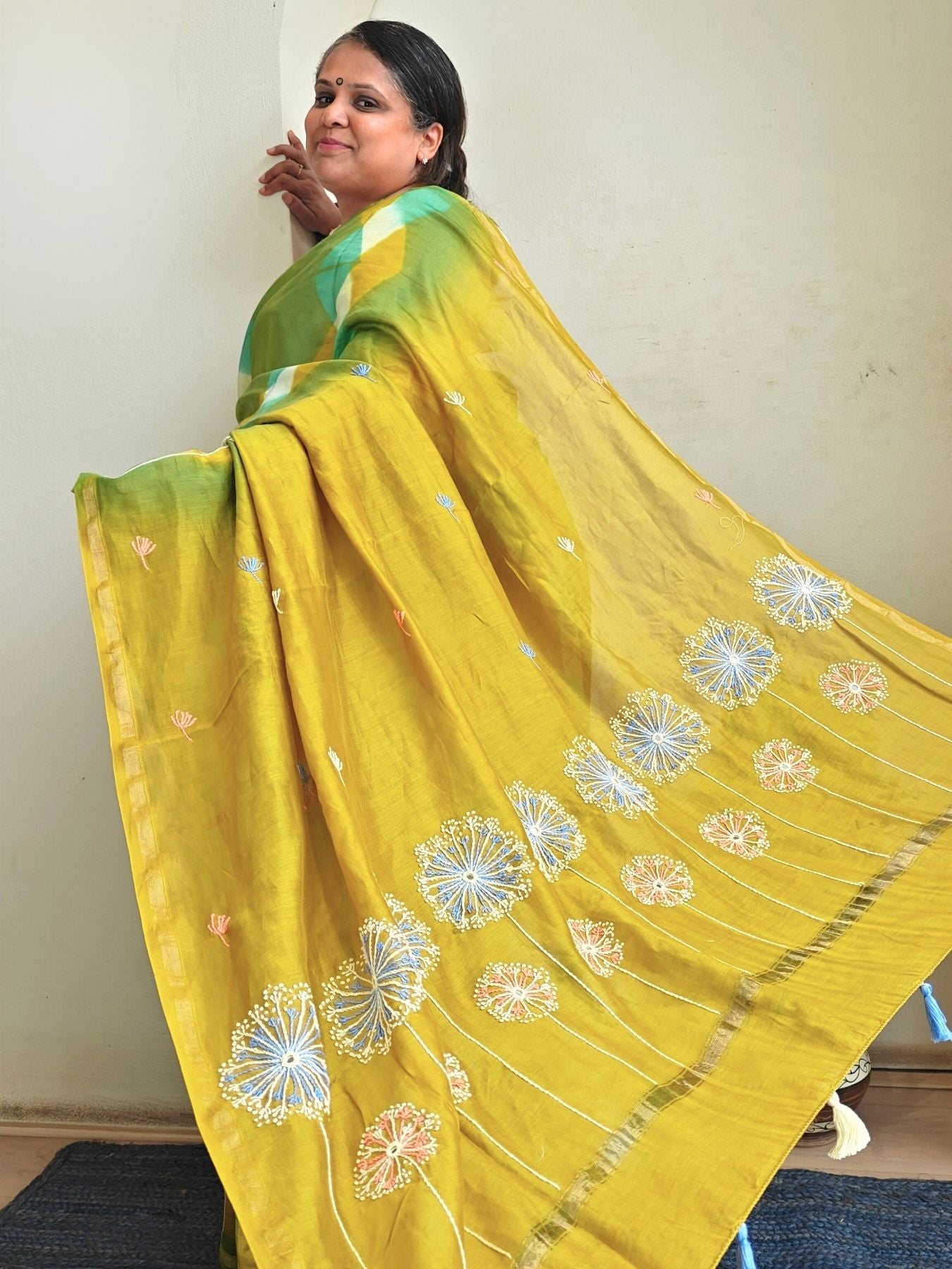 Singhaparni Multicolored Shibori with Embroidery Saree