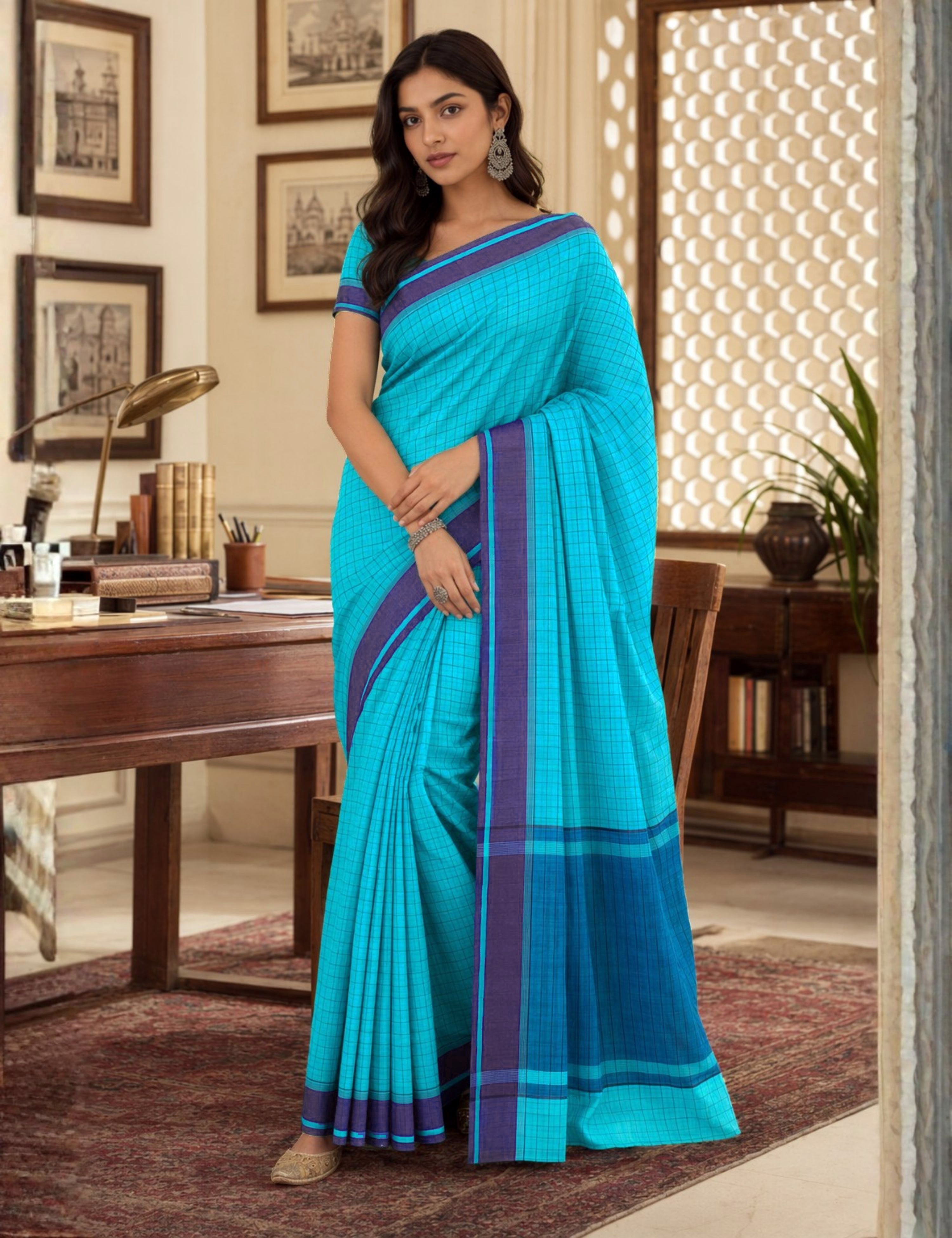 Kattam Blue Venkatagiri Saree