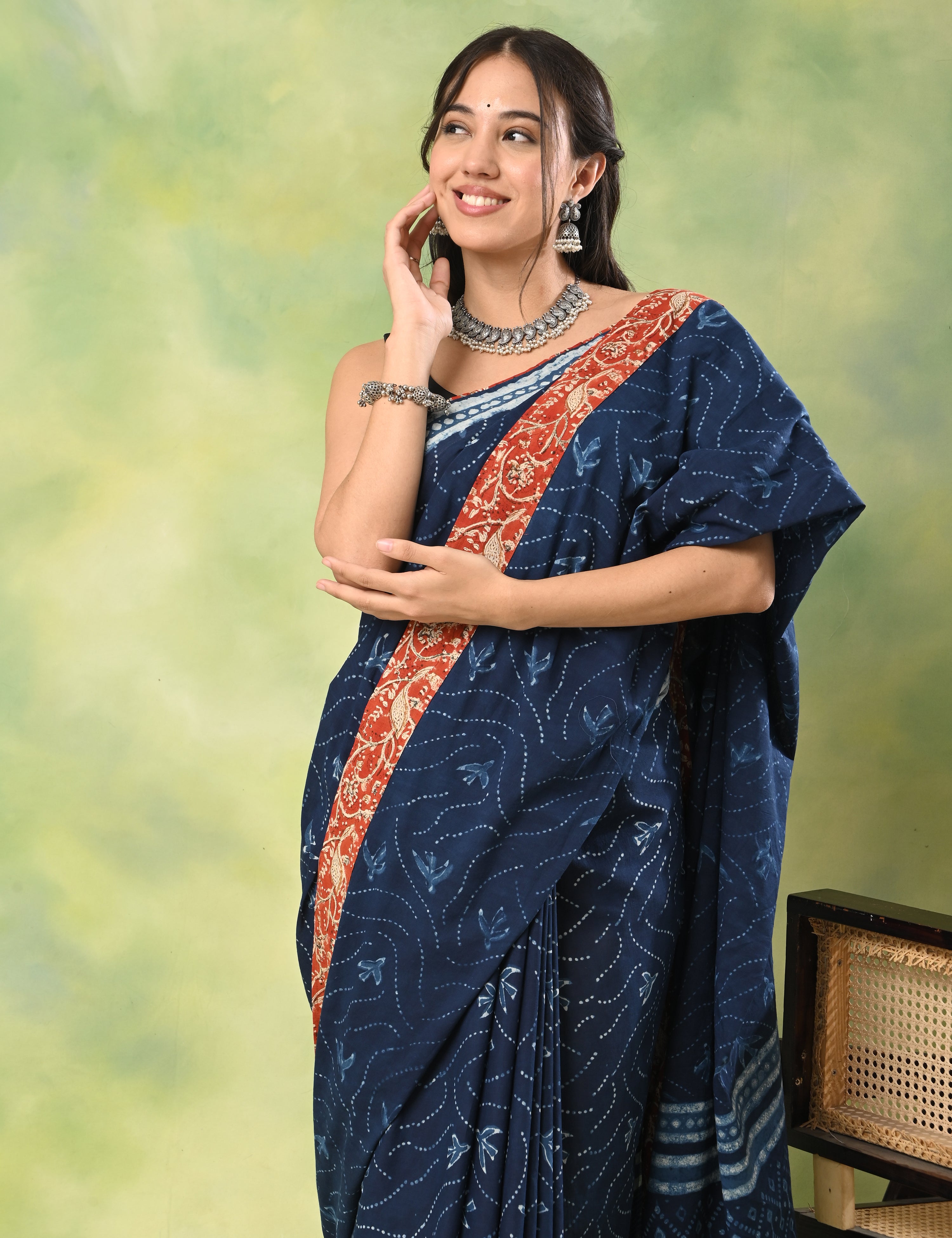 Mel Jol Navy Dabu Saree
