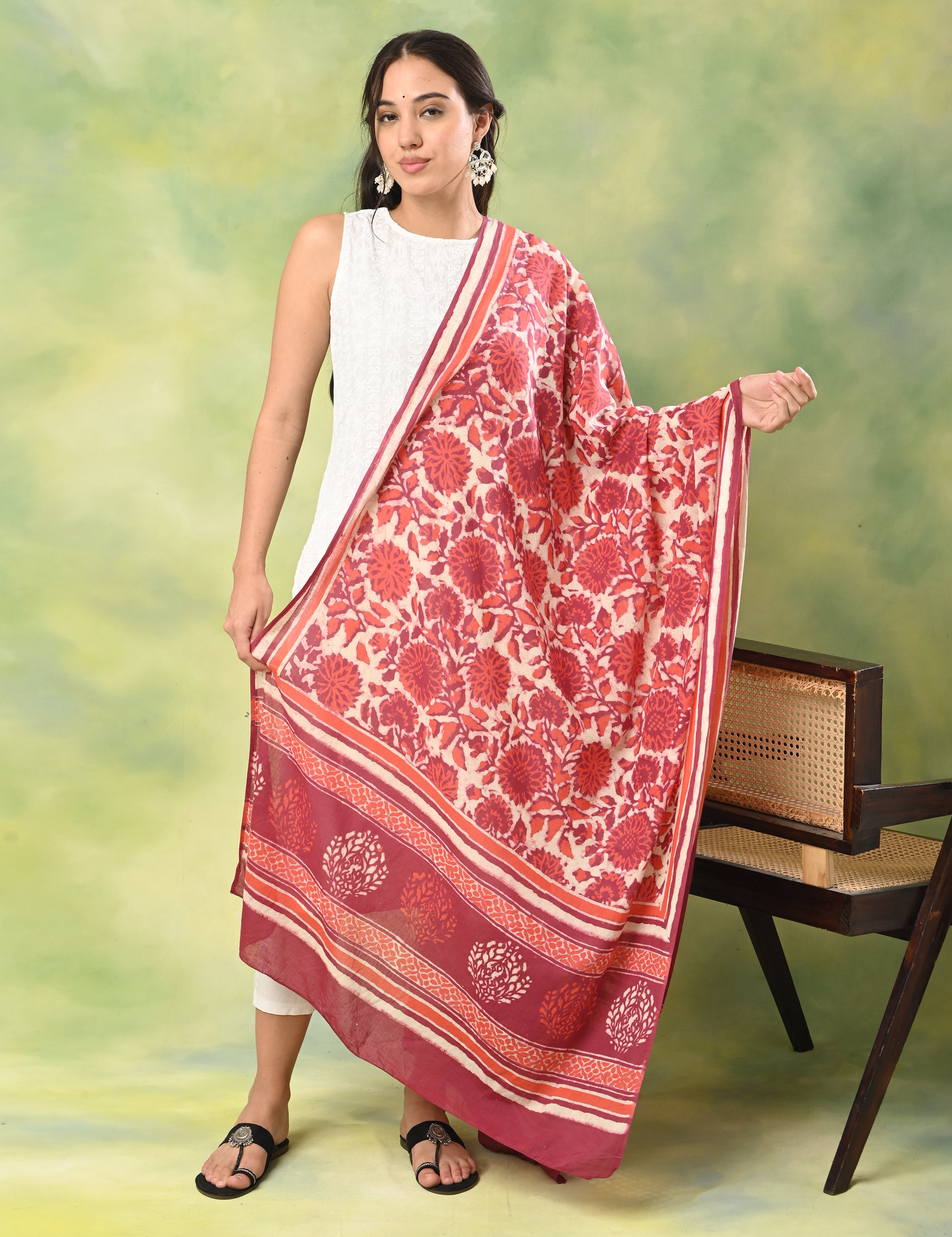 Pushkarini Magenta Dabu Print Dupatta