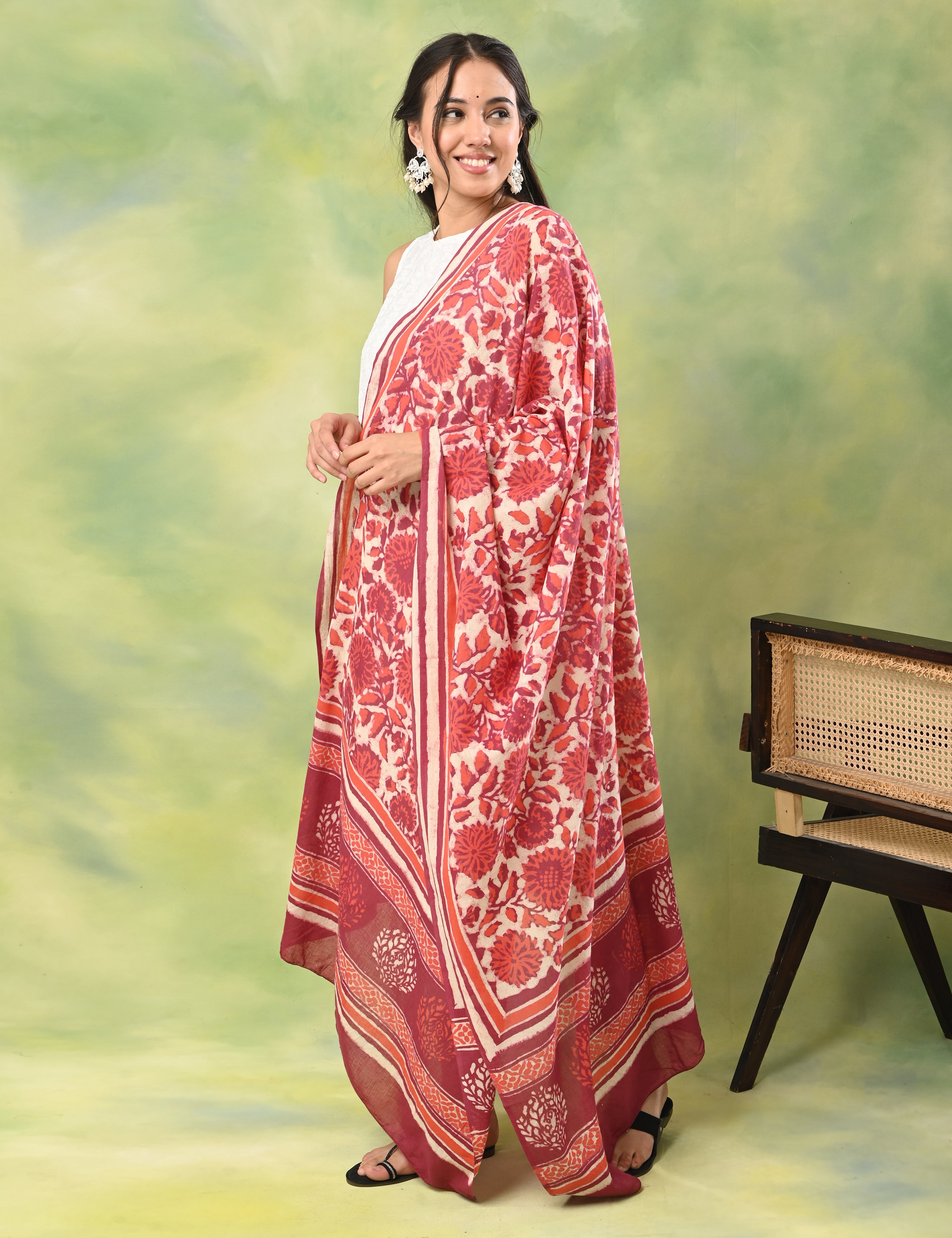 Pushkarini Magenta Dabu Print Dupatta