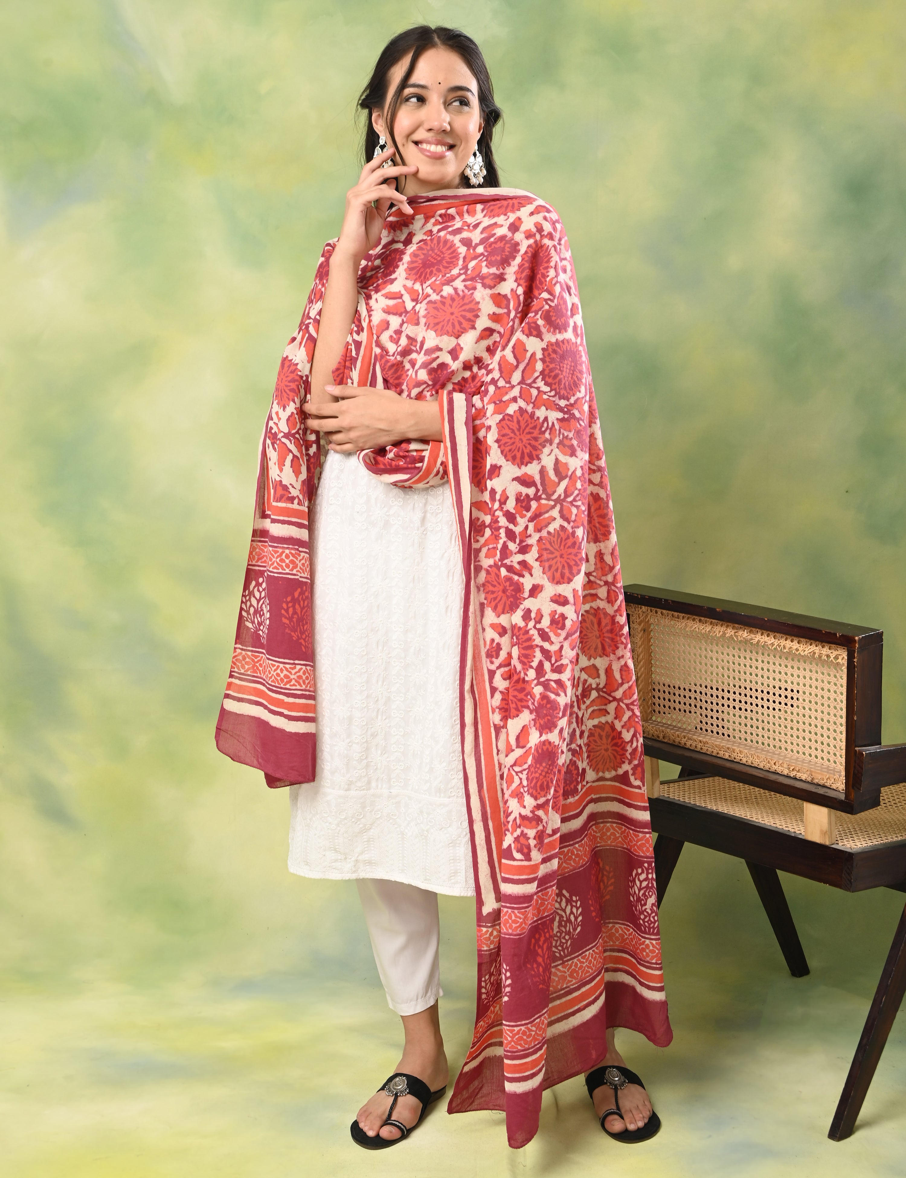 Pushkarini Magenta Dabu Print Dupatta