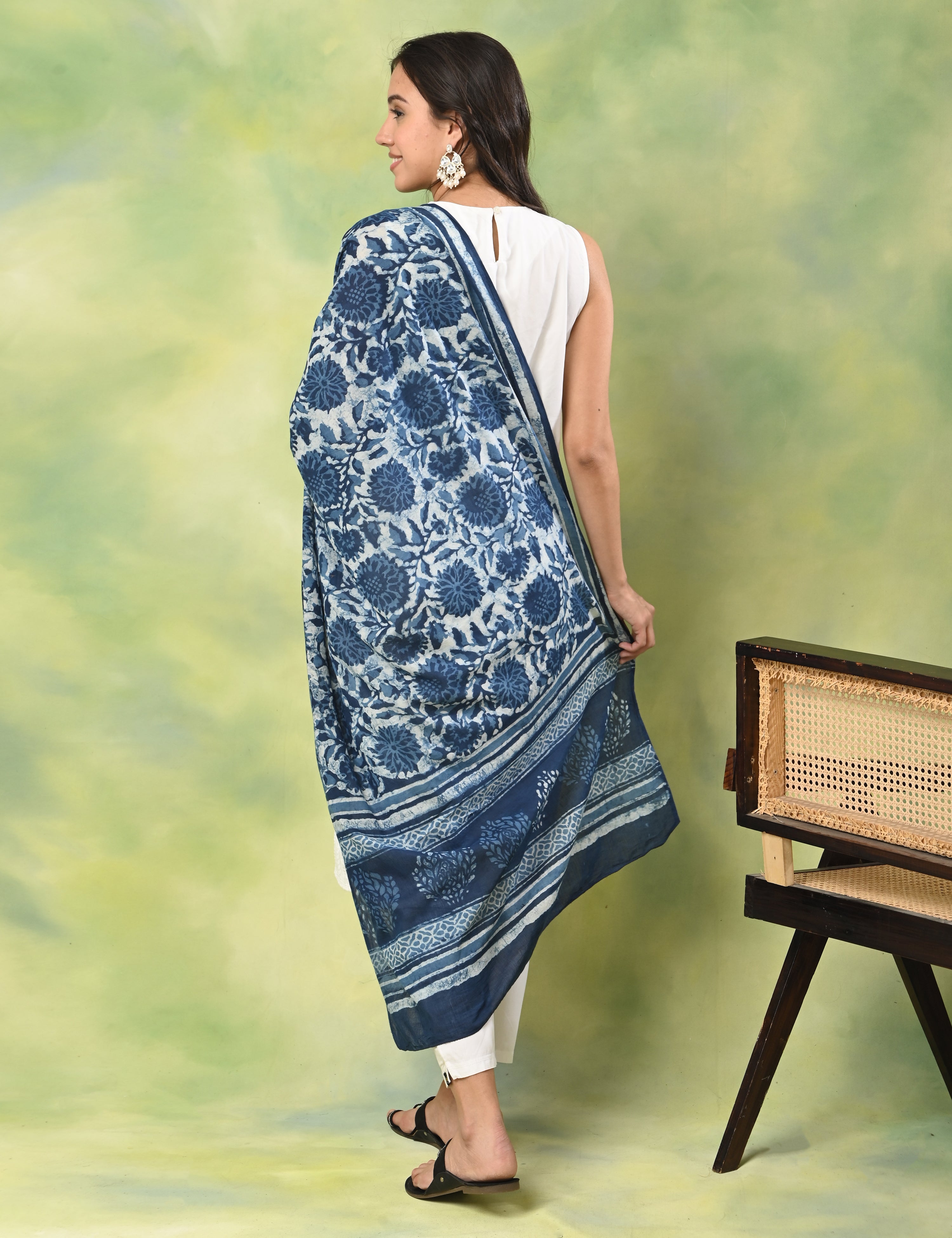 Pushkarini Indigo Dabu Print Dupatta