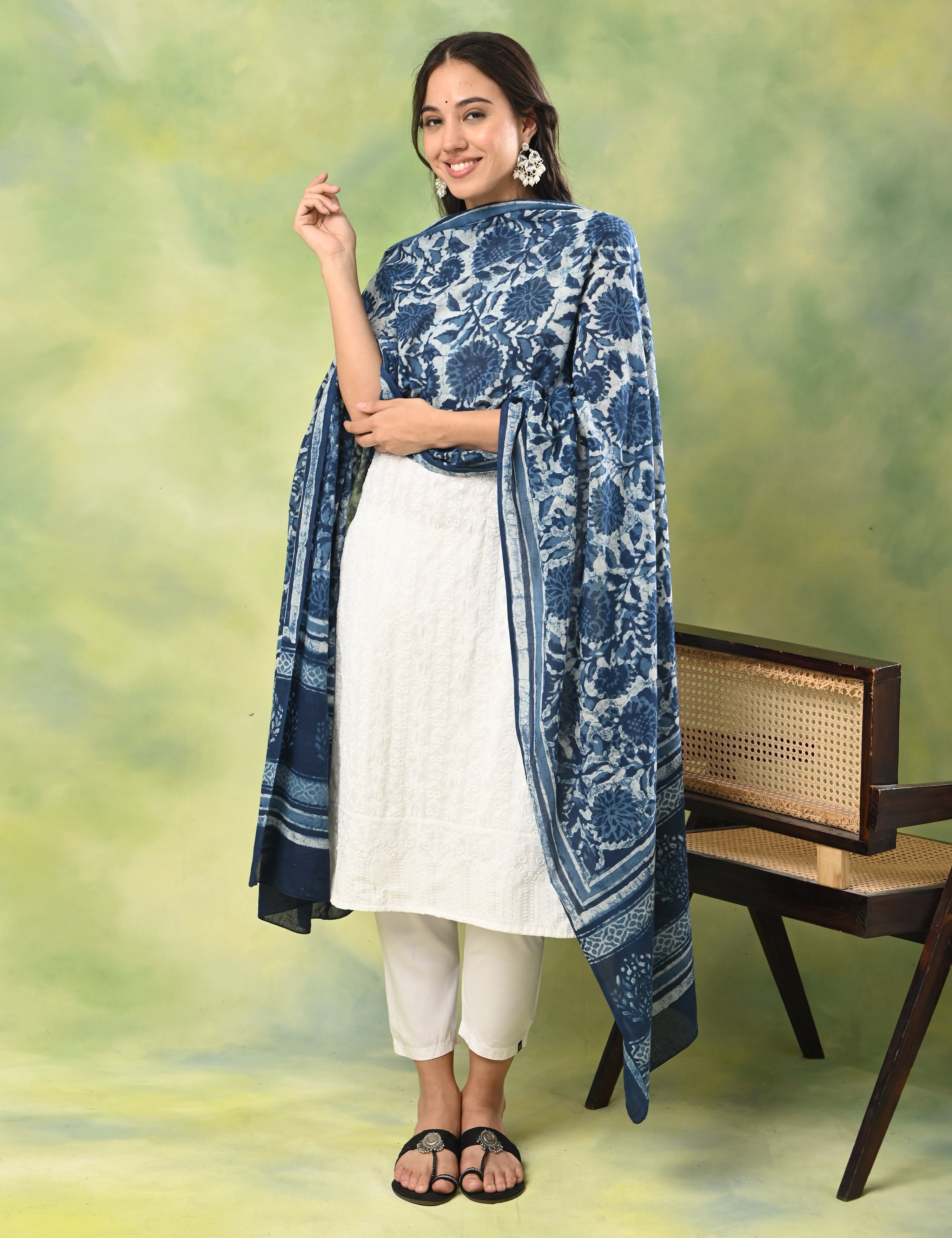 Pushkarini Indigo Dabu Print Dupatta