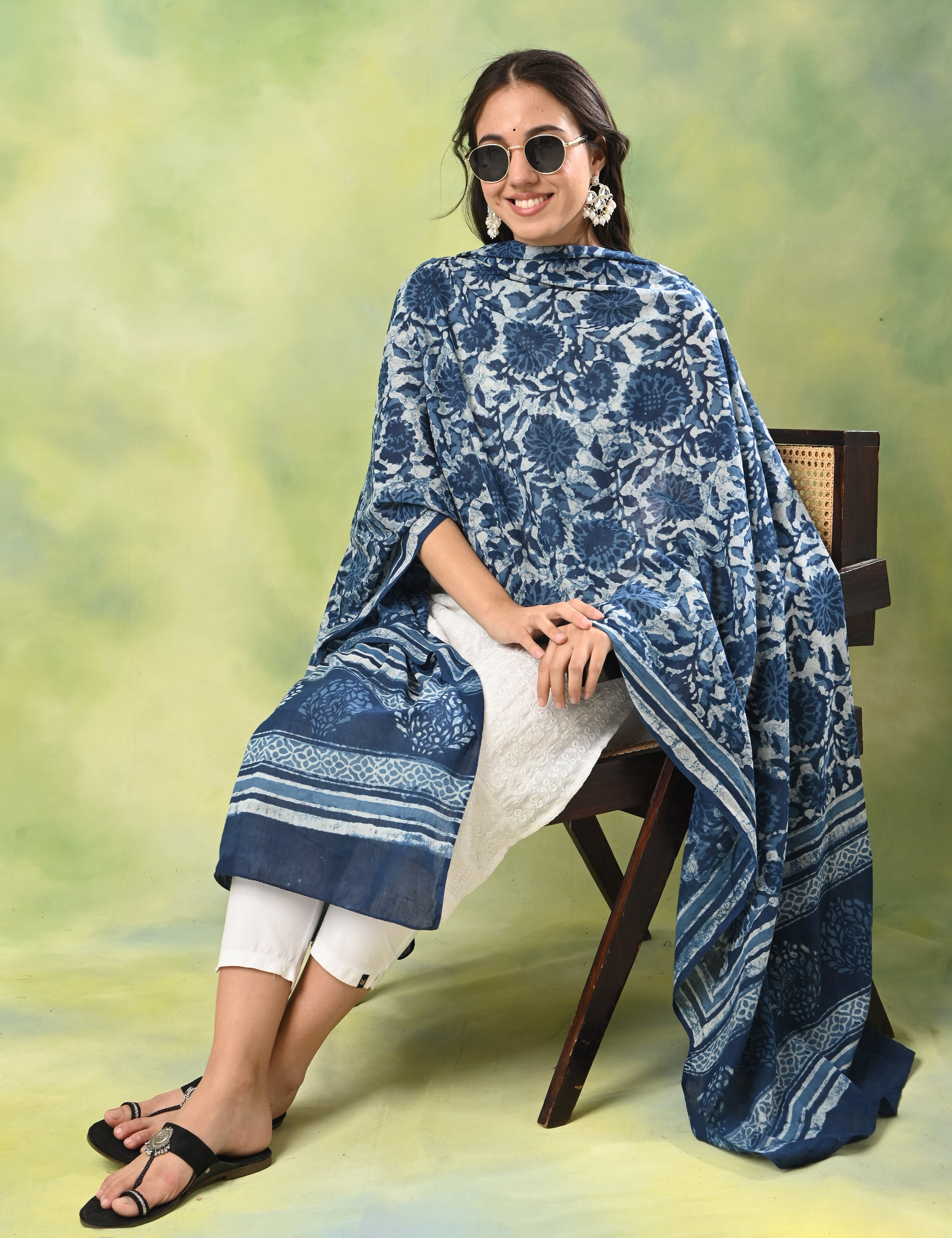 Pushkarini Indigo Dabu Print Dupatta