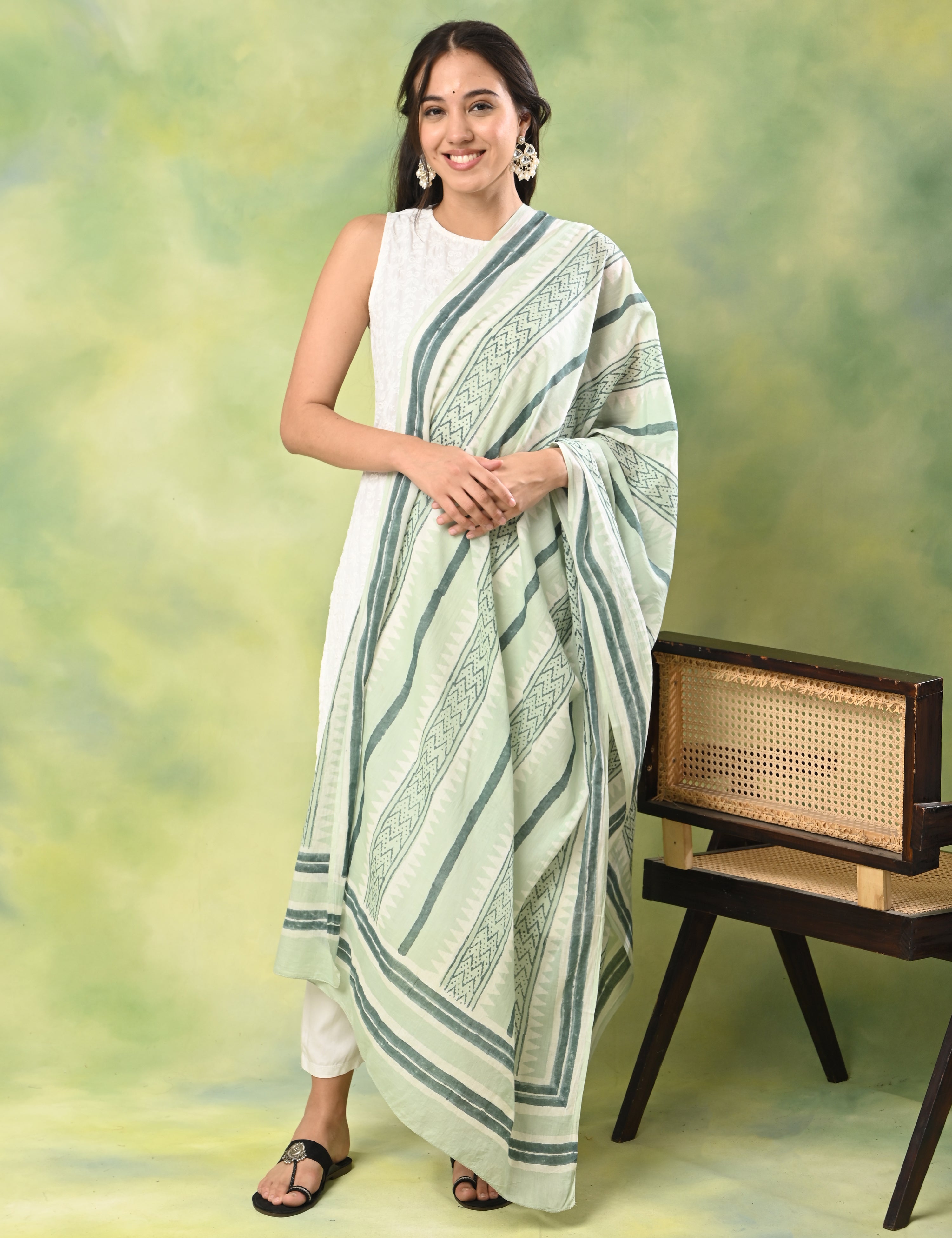Patang Mint Bagru Dupatta