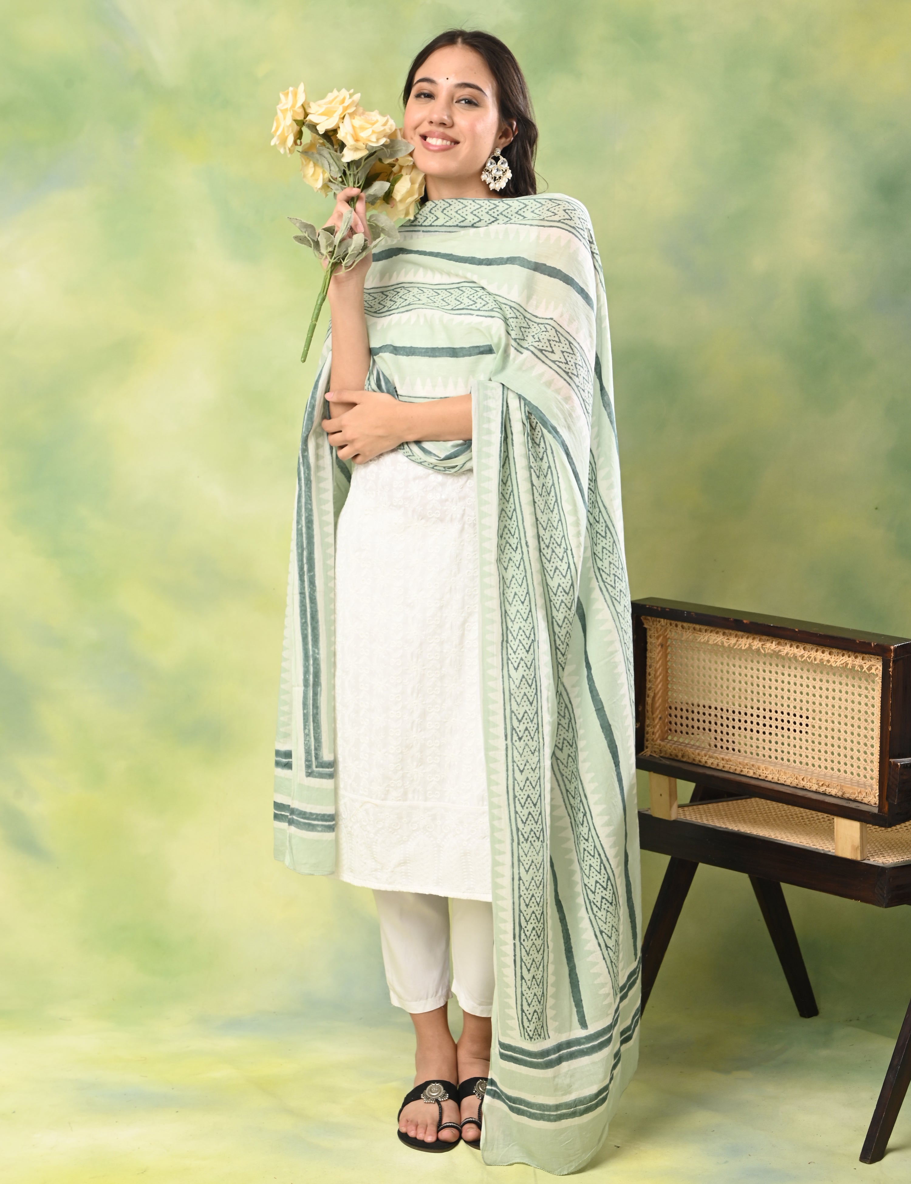 Patang Mint Bagru Dupatta