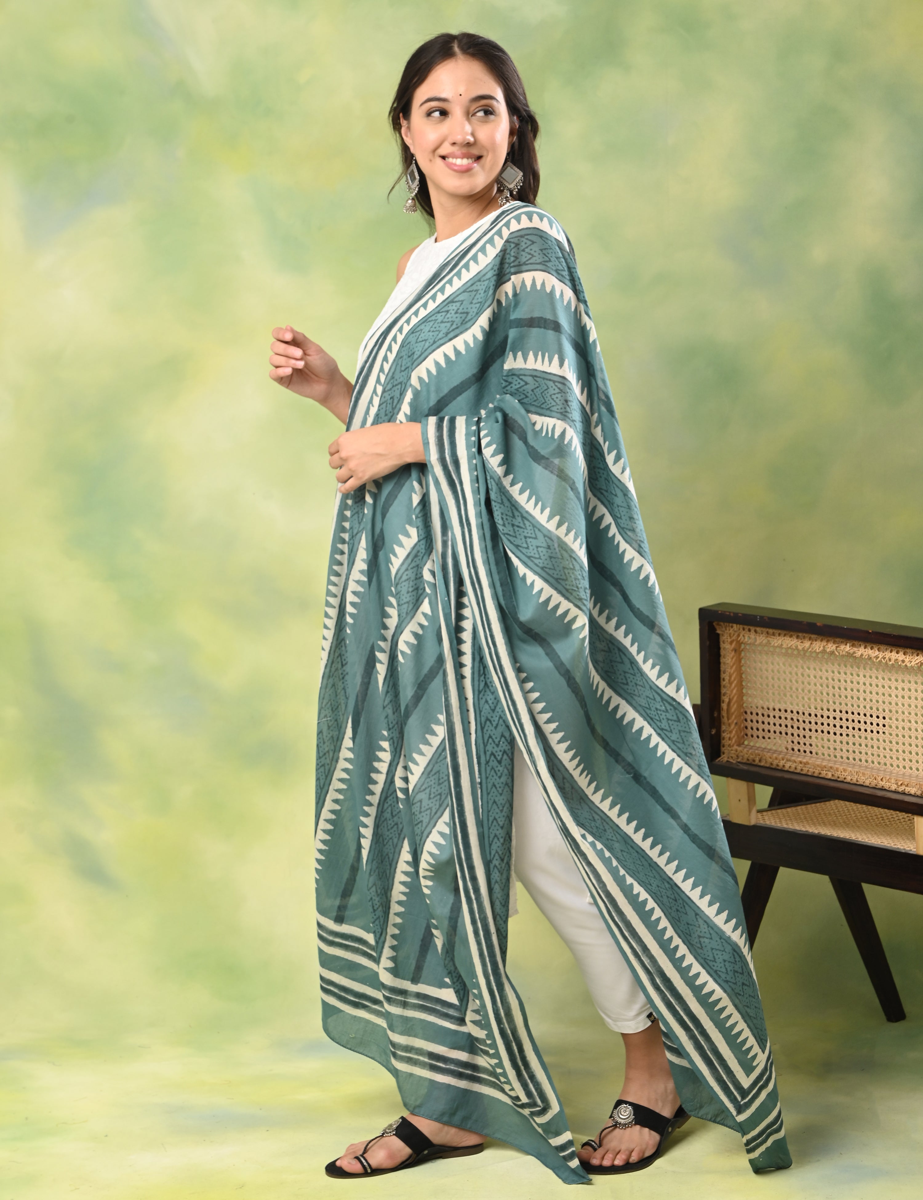 Patang Teal Bagru Dupatta