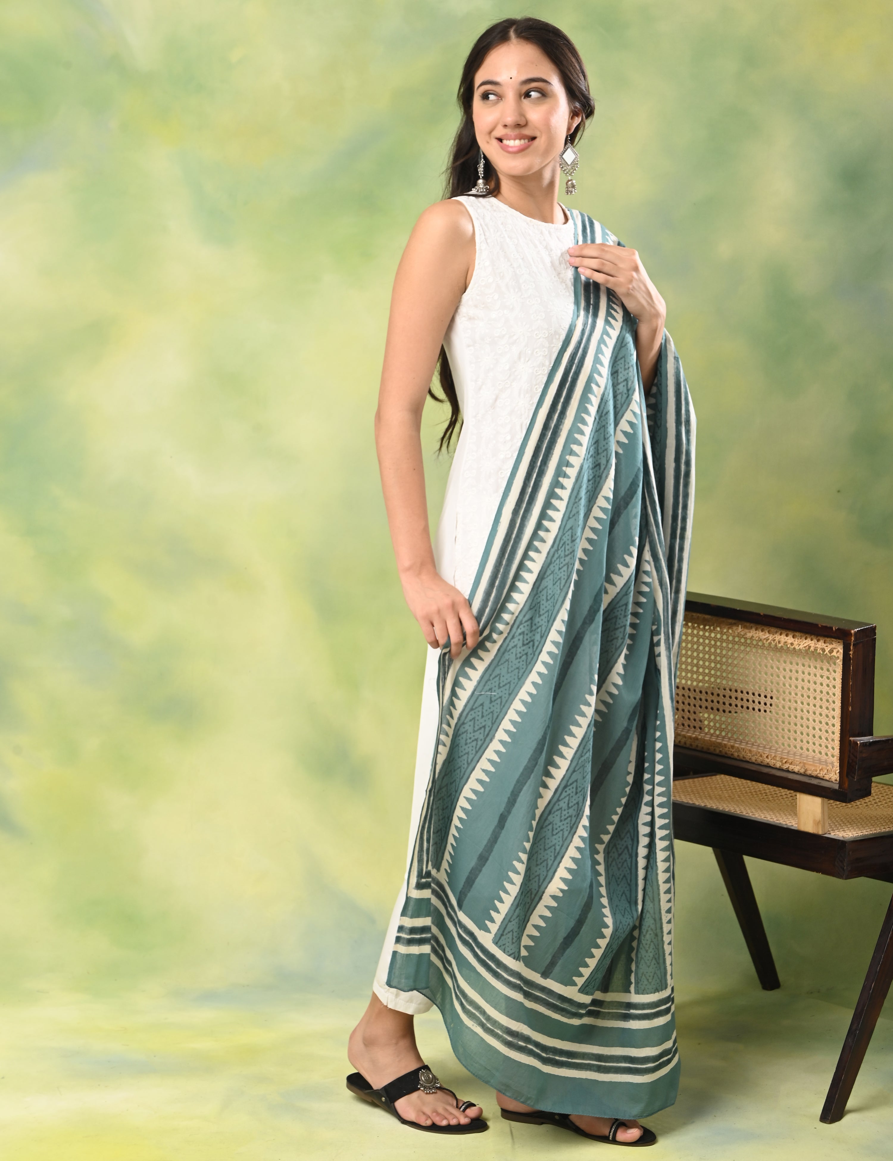 Patang Teal Bagru Dupatta