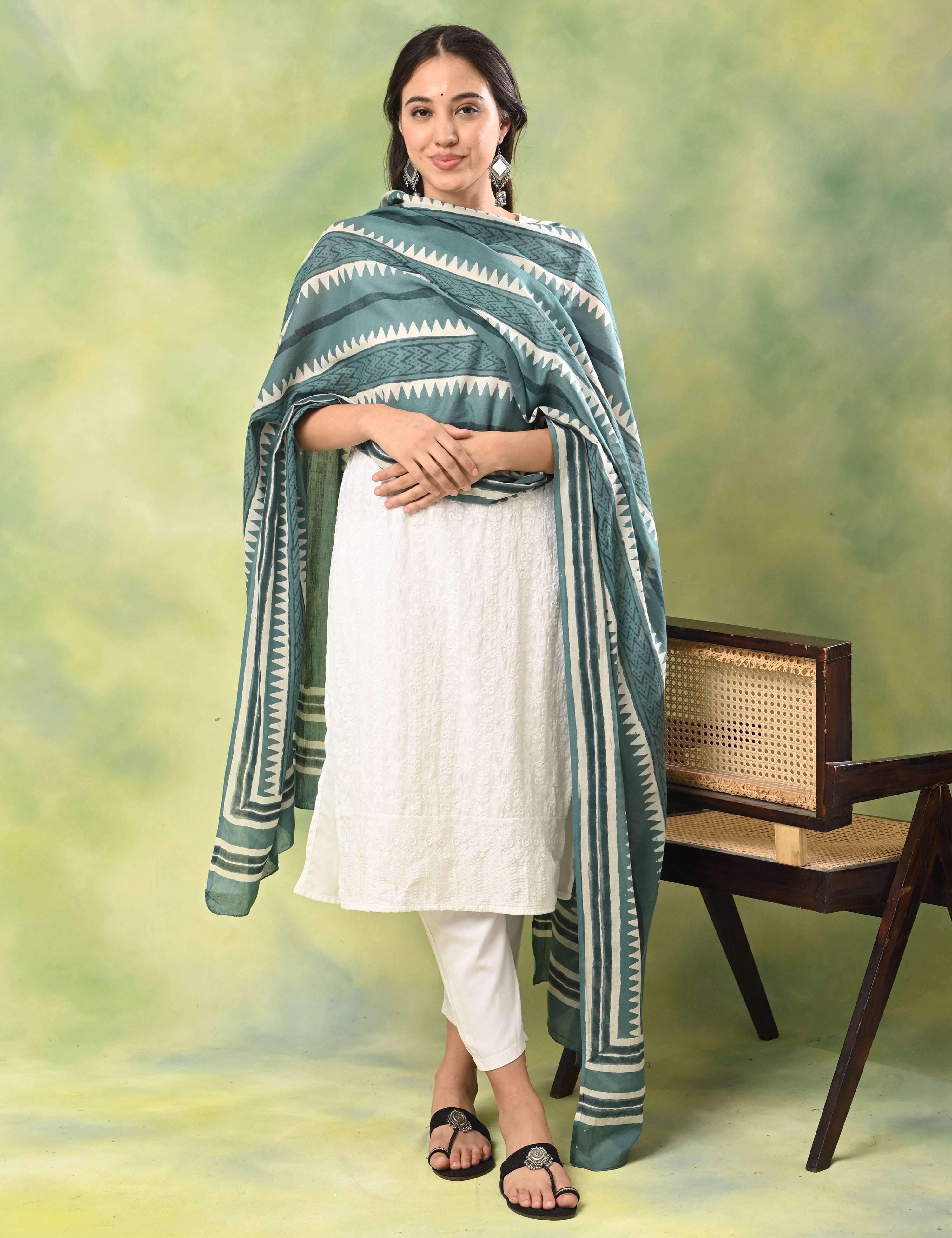 Patang Teal Bagru Dupatta