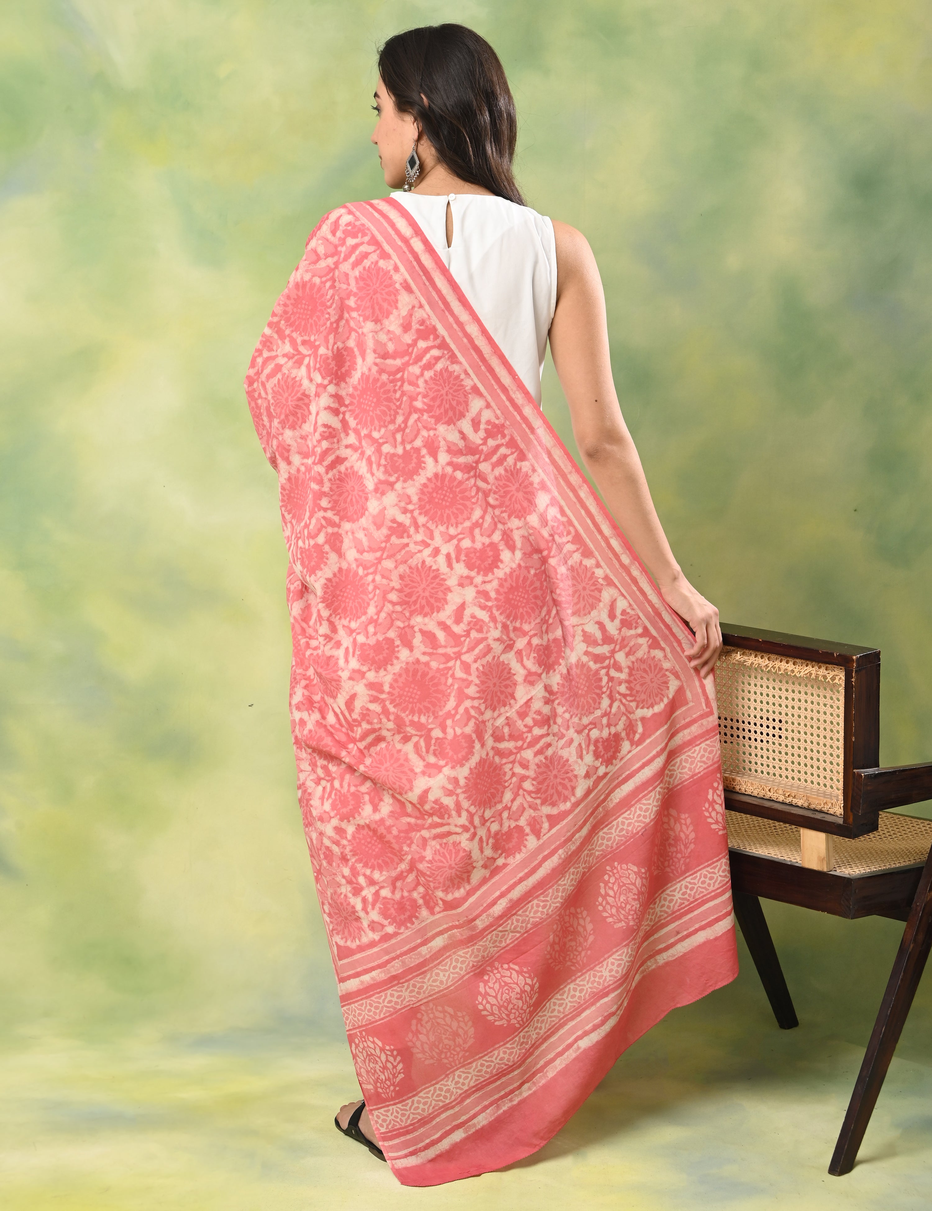Pushkarini Pink Dabu Print Dupatta