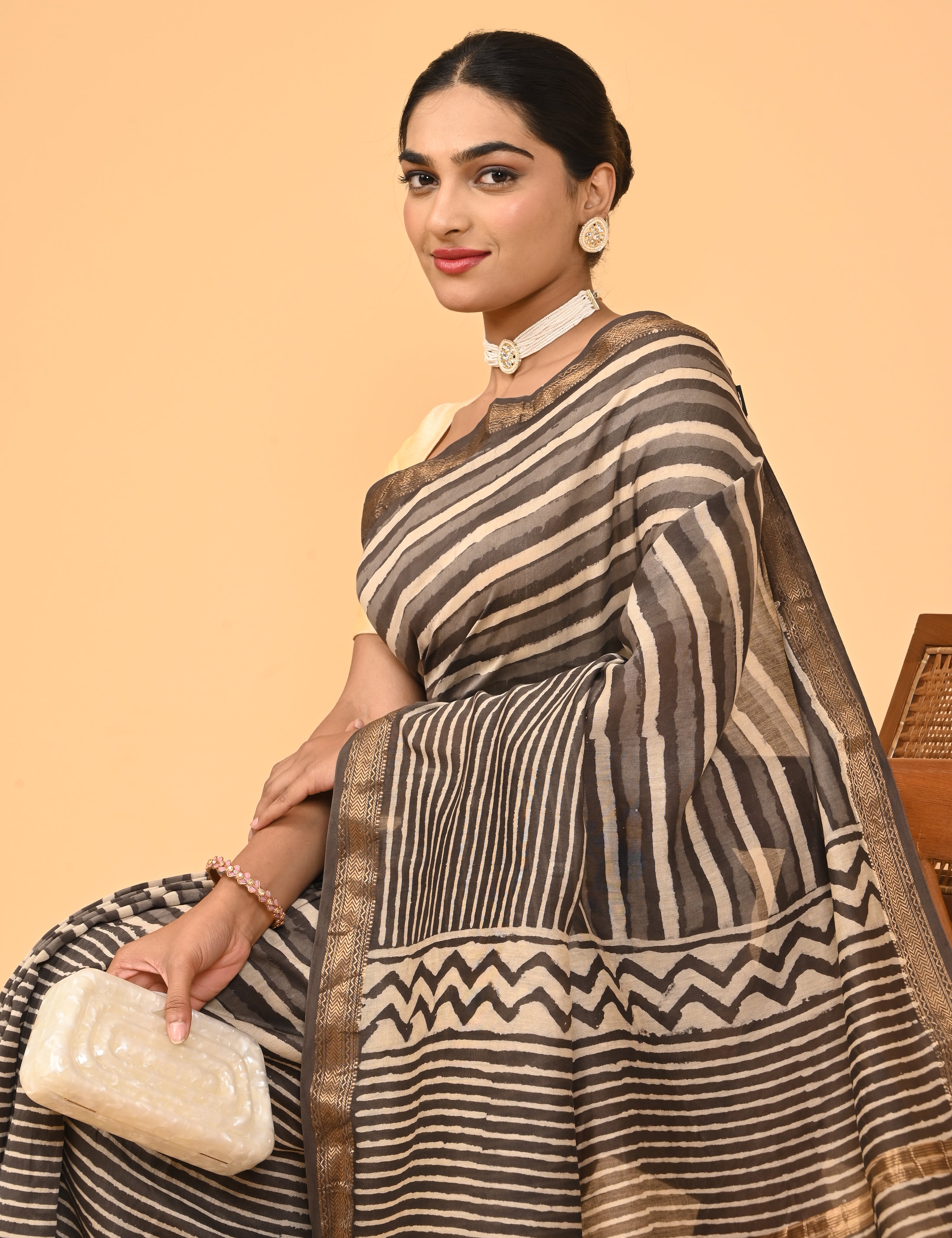 Ranjana Brown Dabu Saree