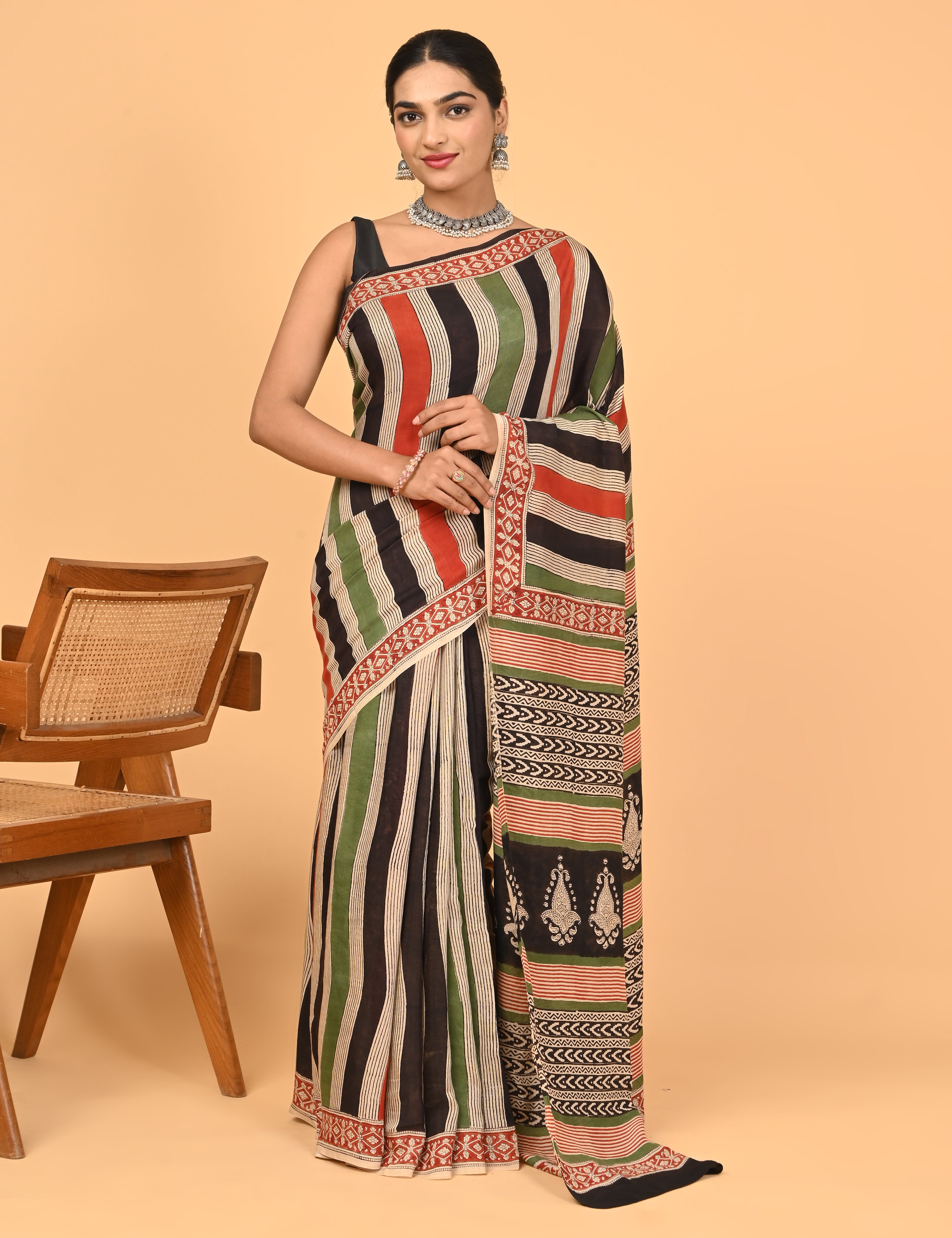 Chirtalekha Multicolored Ajrakh Saree