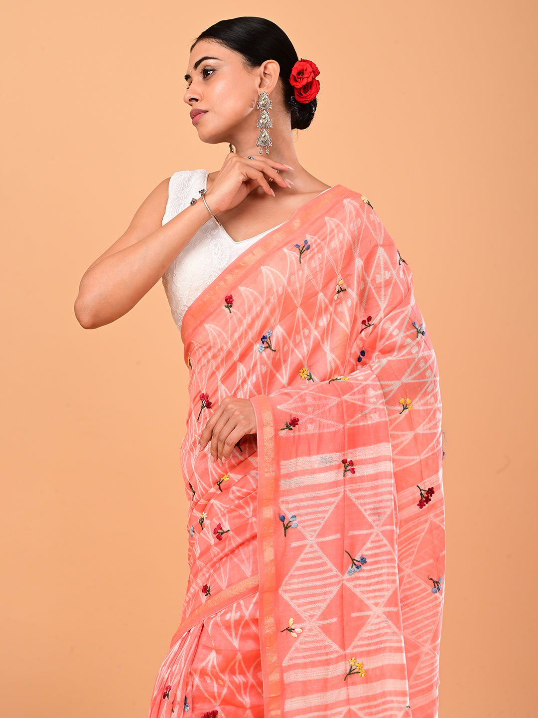 Bagicha Peach Shibori Saree
