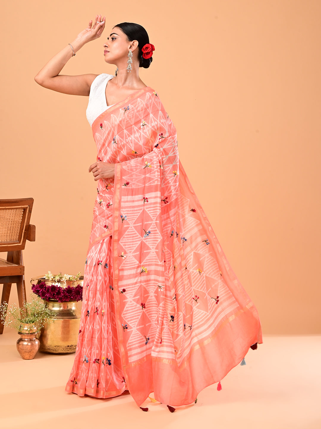 Bagicha Peach Shibori Saree