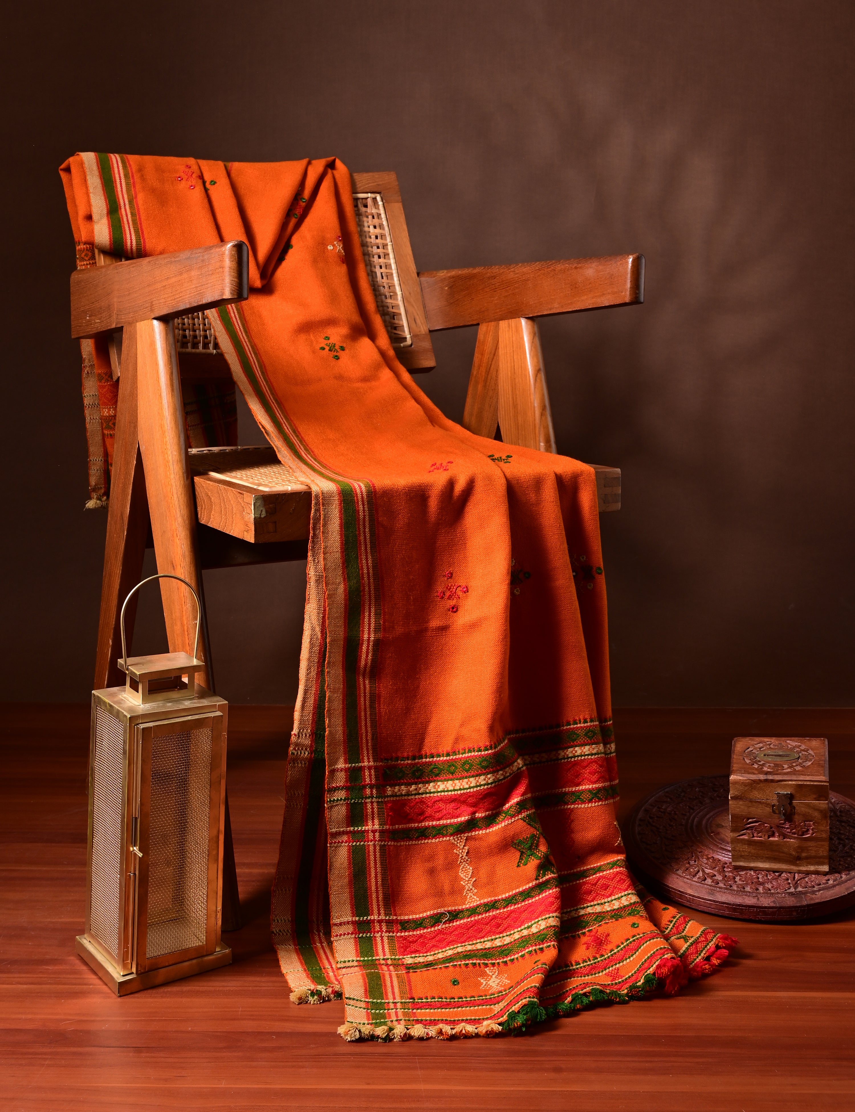 Thavare Orange Kutch Embroidery Shawl