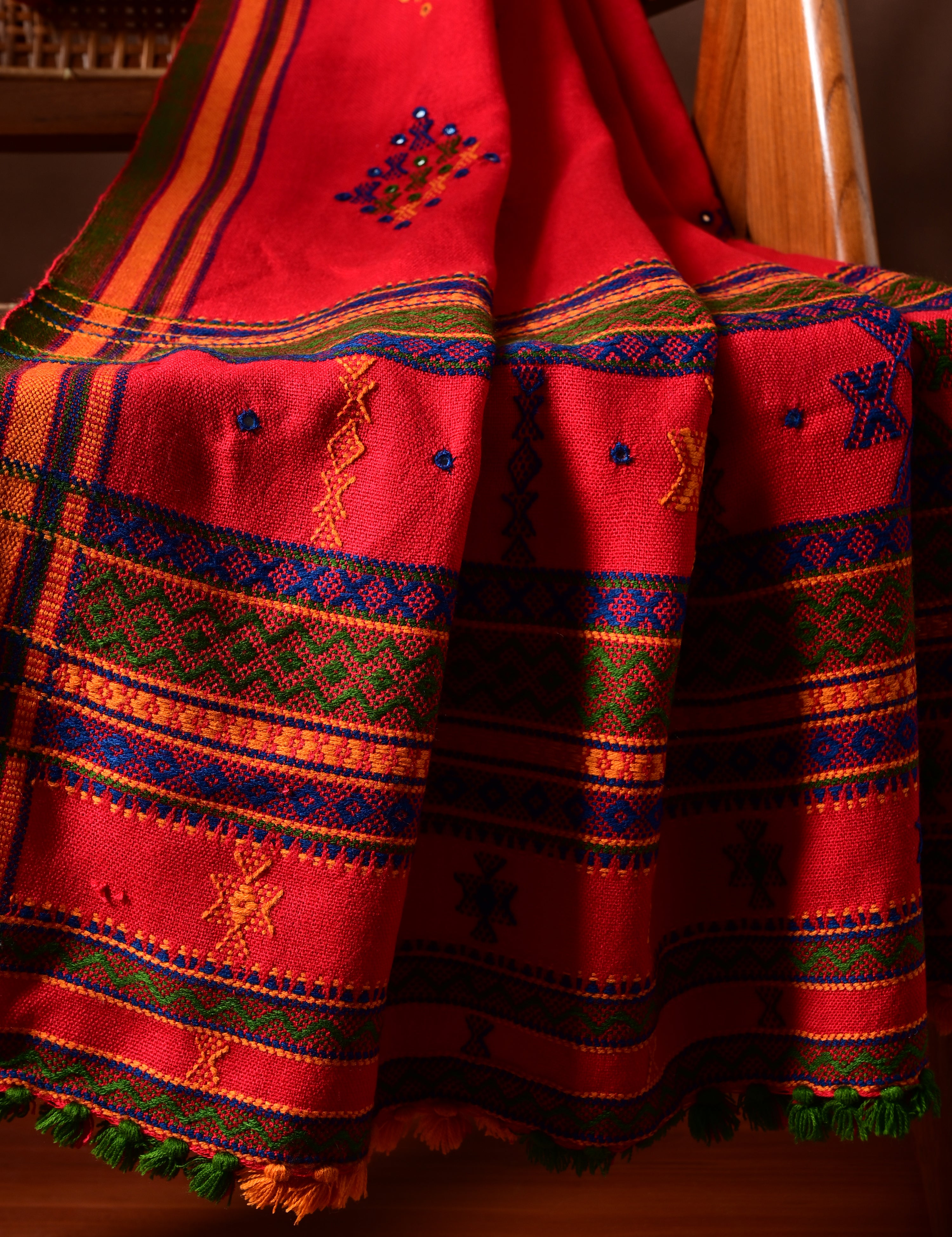 Thavare Red Kutch Embroidery Shawl