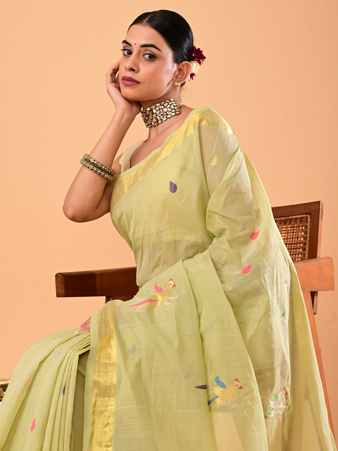 Popat Green Venkatagiri Jamdani Saree