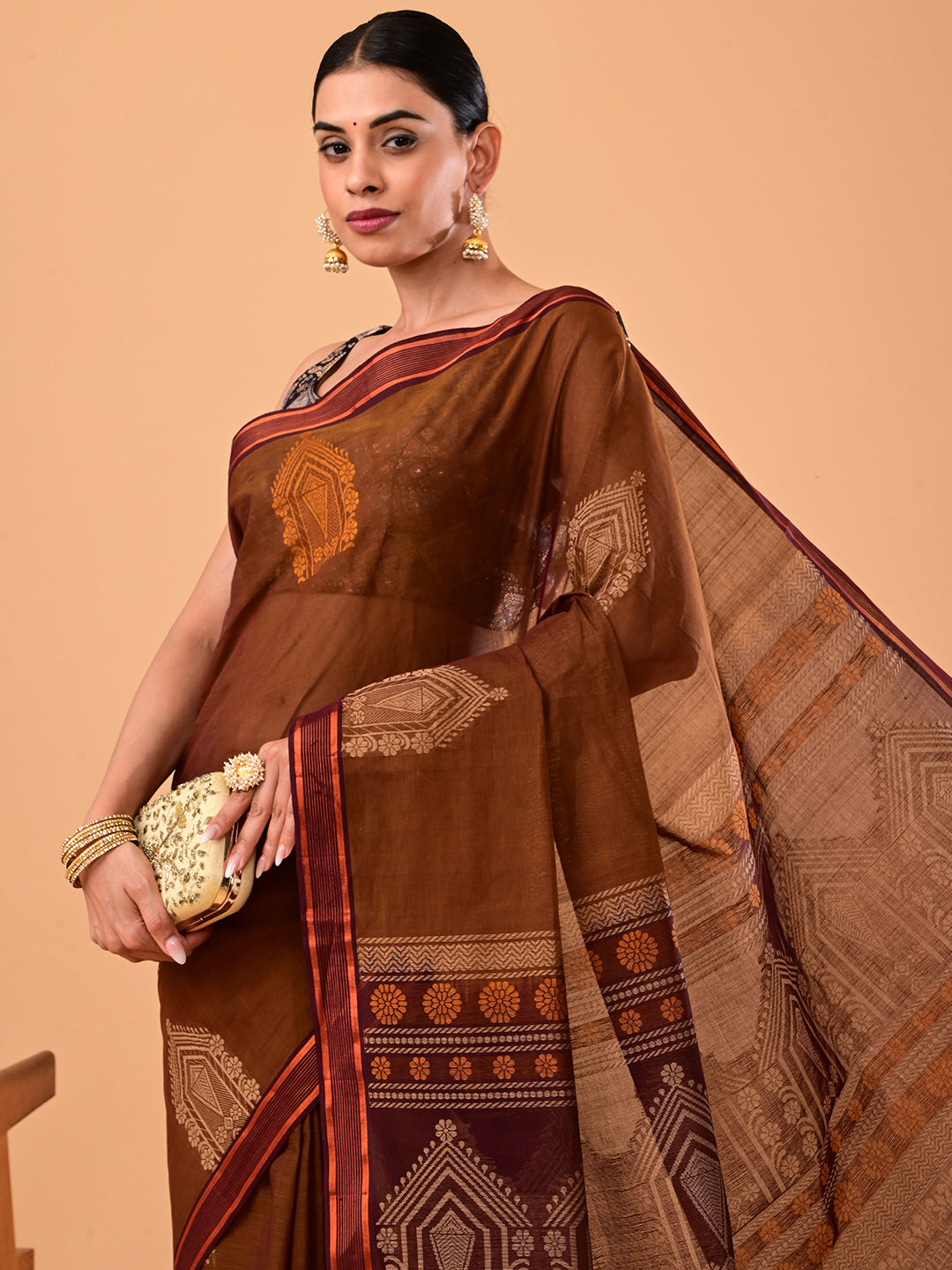 Brown Negamam Cotton Saree