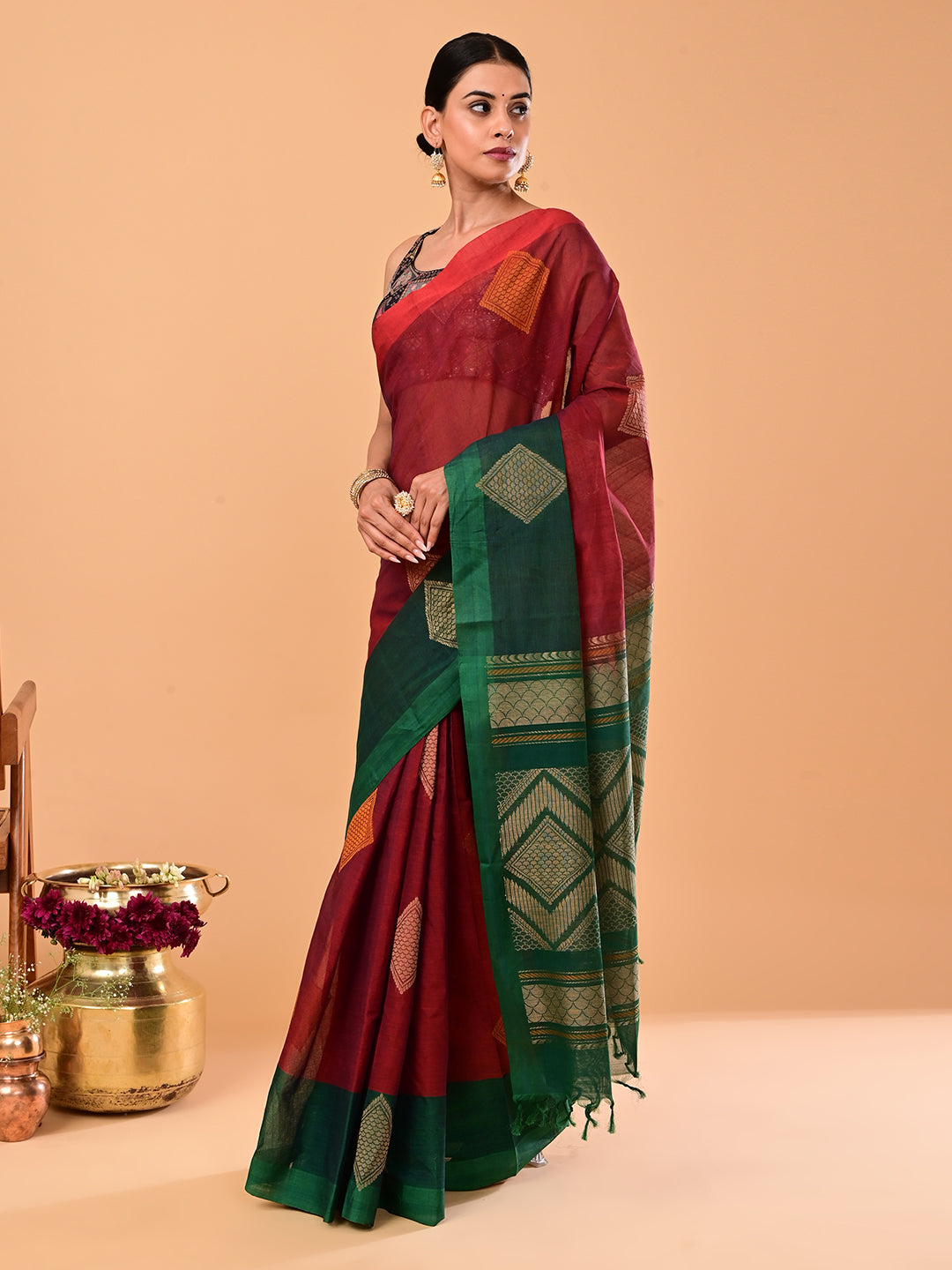 Maroon Negamam Cotton Saree