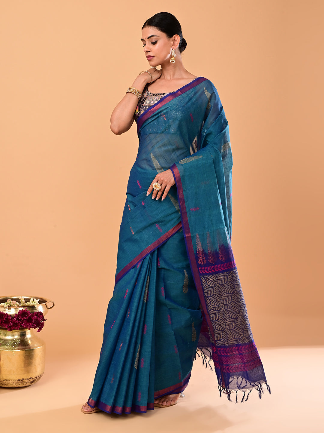 Turquoise Negamam Cotton Saree