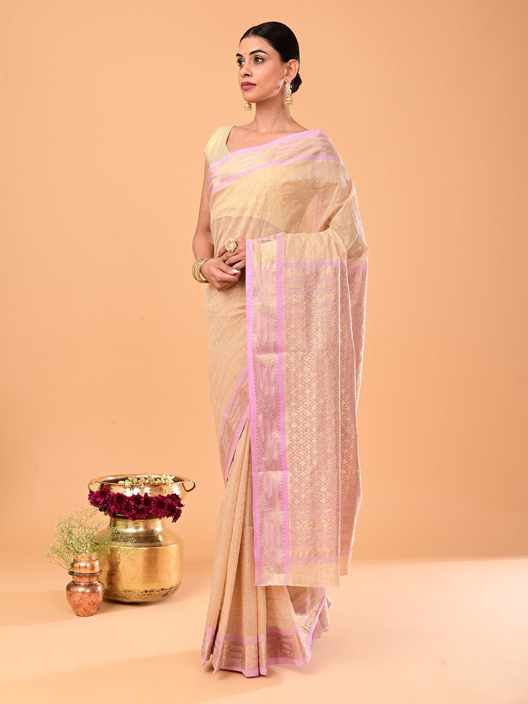 Kili Beige Venkatagiri Saree
