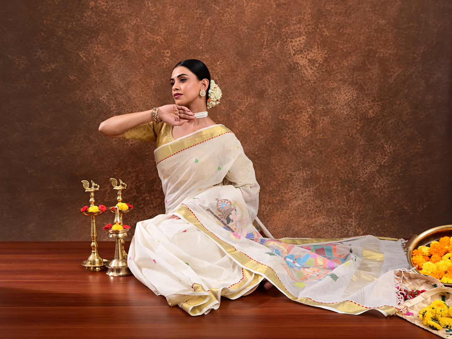 Kanha Off-White Venkatagiri Saree