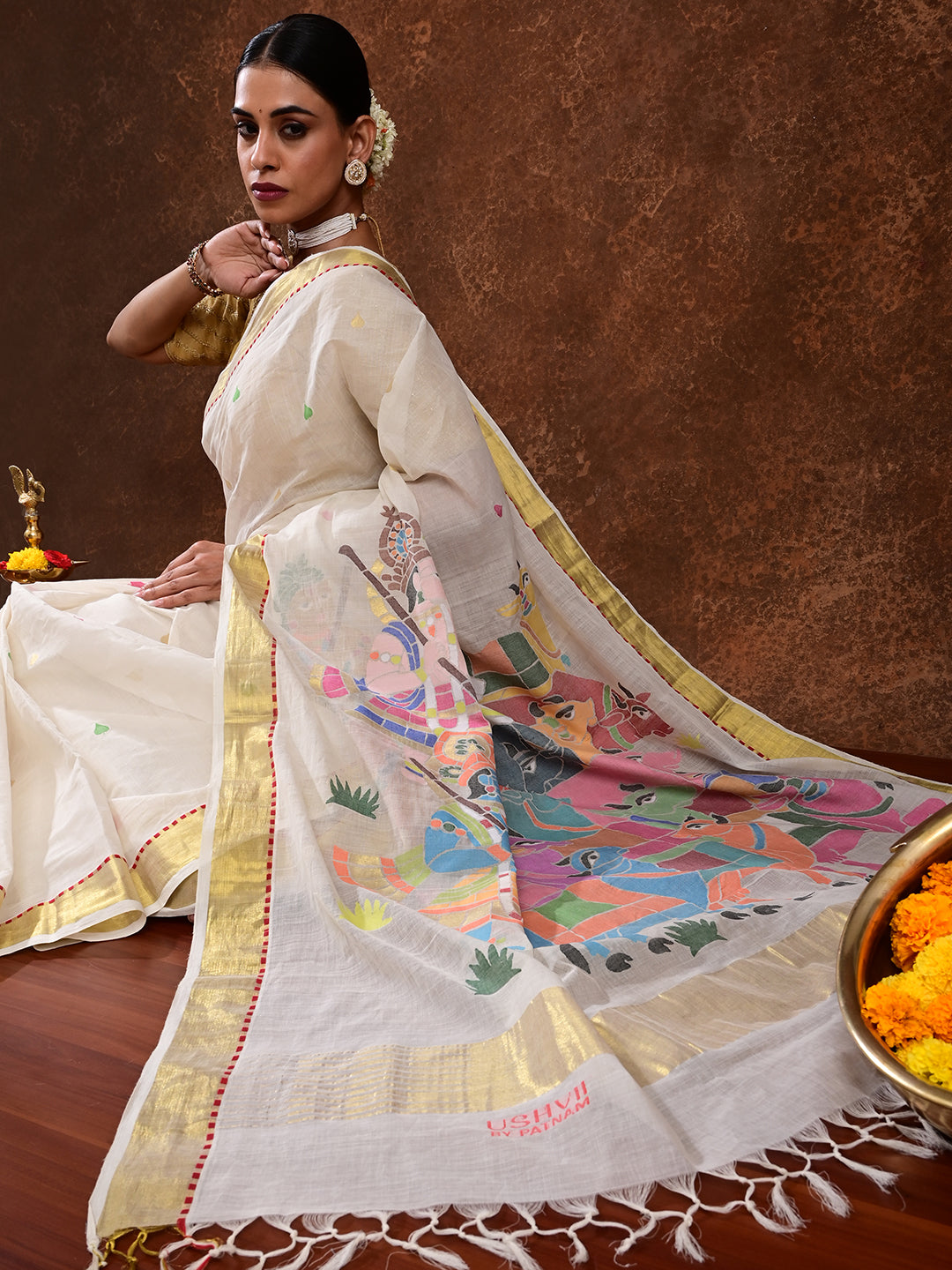 Kanha Off-White Venkatagiri Saree