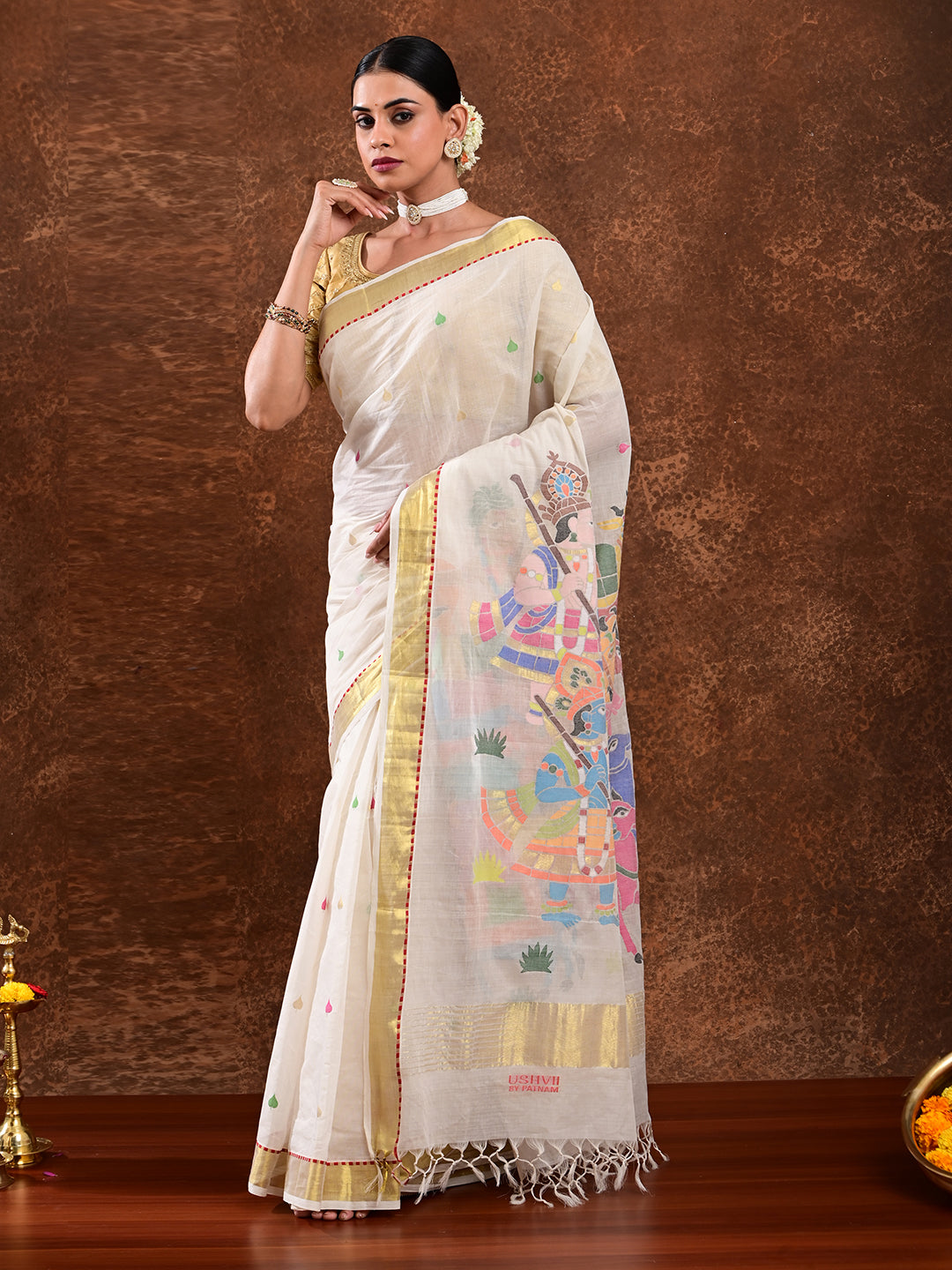 Kanha Off-White Venkatagiri Saree