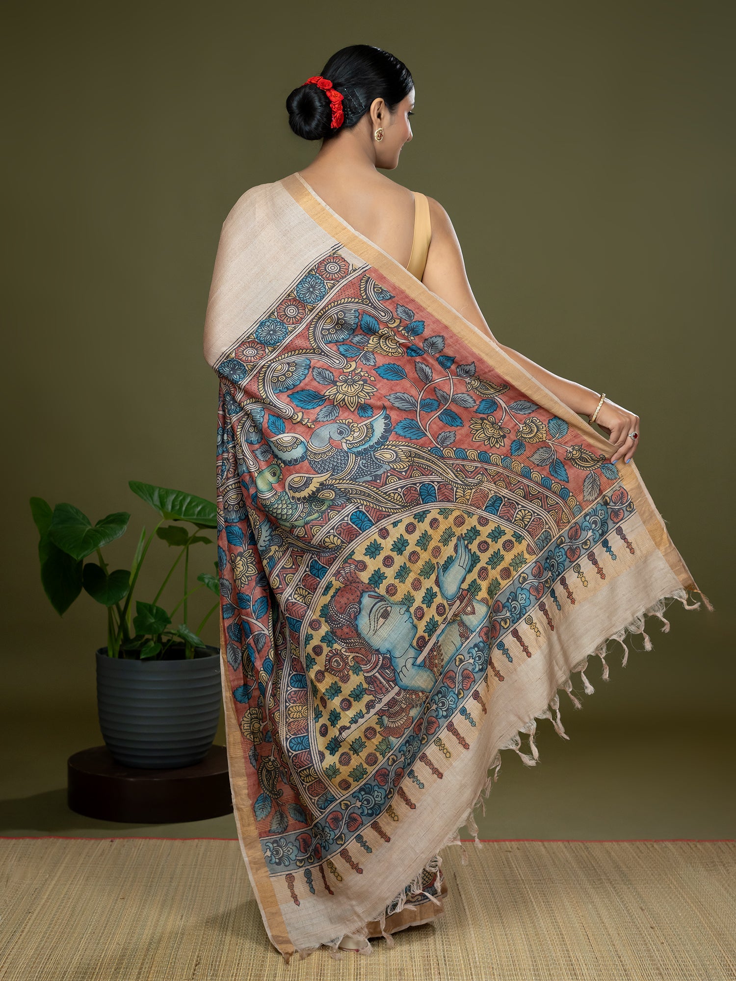 Manjari Beige Kalamkari Saree