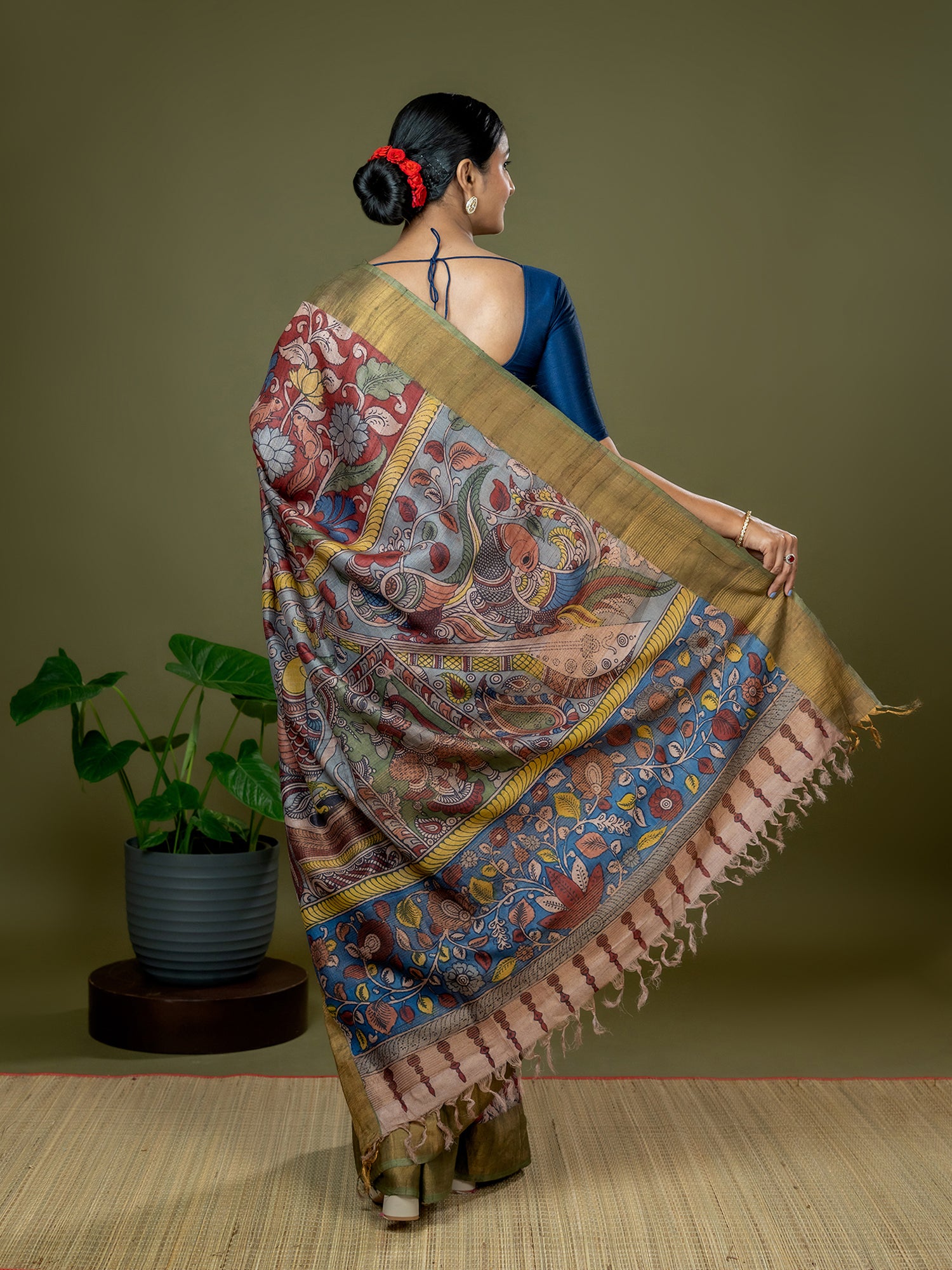 Manjari Tomato Red Kalamkari Saree