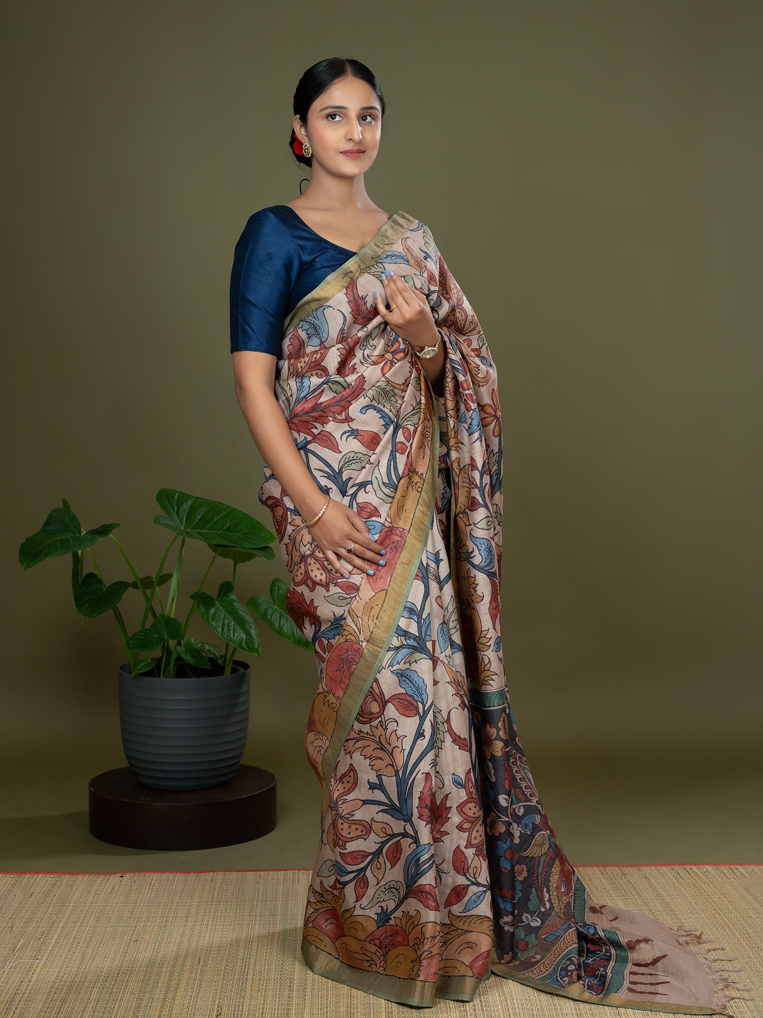 Manjari Light Brown Kalamkari Saree