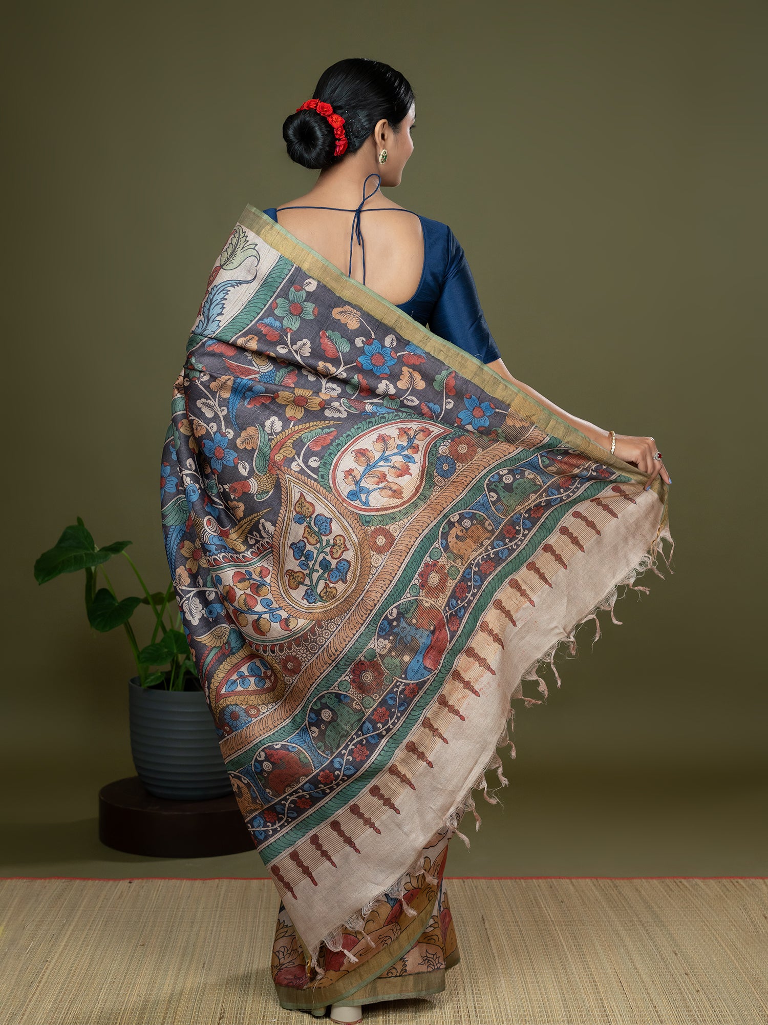 Manjari Light Brown Kalamkari Saree