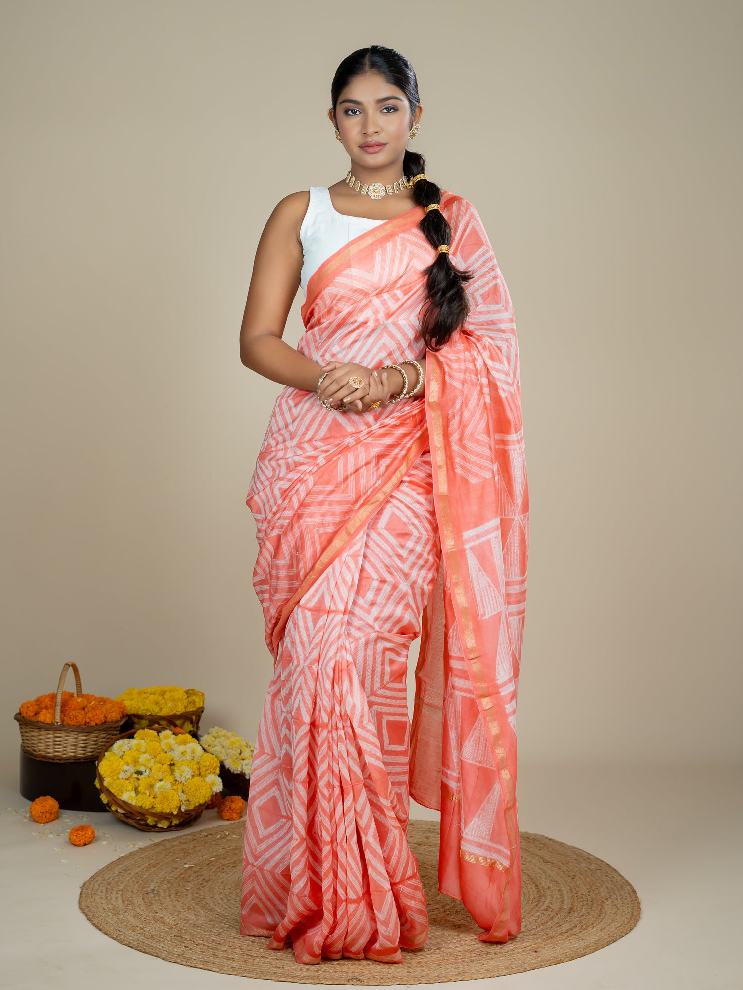 Ragini Peach Shibori Saree