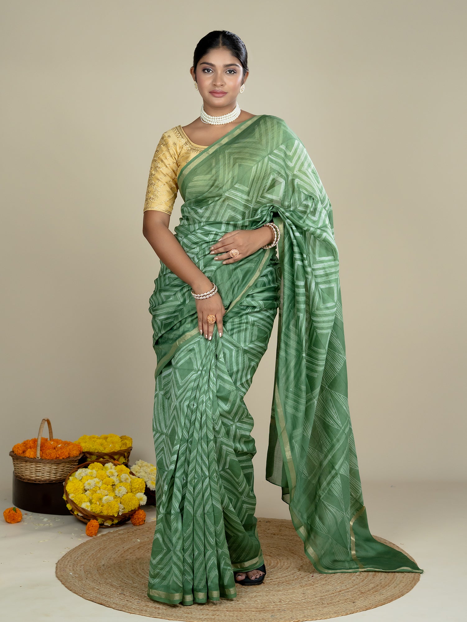 Ragini Olive Shibori Saree